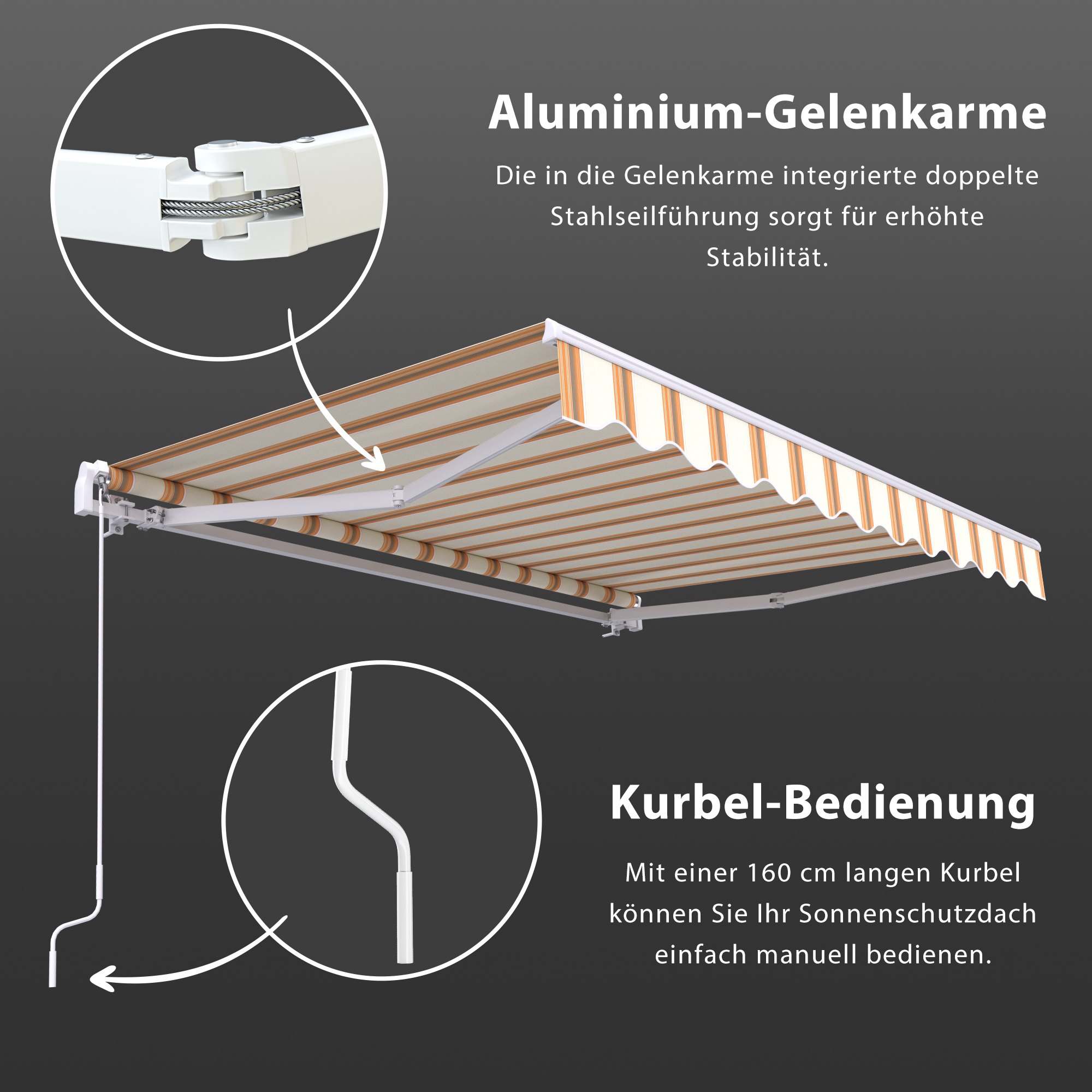 Gelenkarmmarkise Basic 2000 | 4 x 3 m / Gestell: weiß / Stoff: Multi, sand-orange 