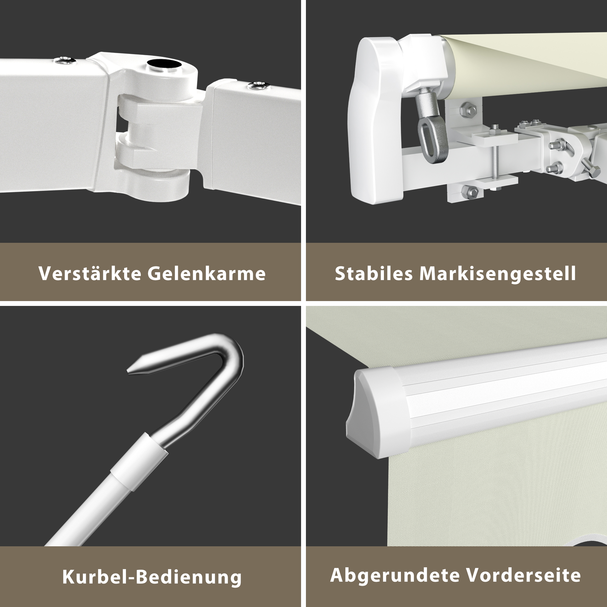 Gelenkarmmarkise Basic 2000 | 4 x 3 m / Gestell: weiß / Stoff: Uni, creme-weiß 