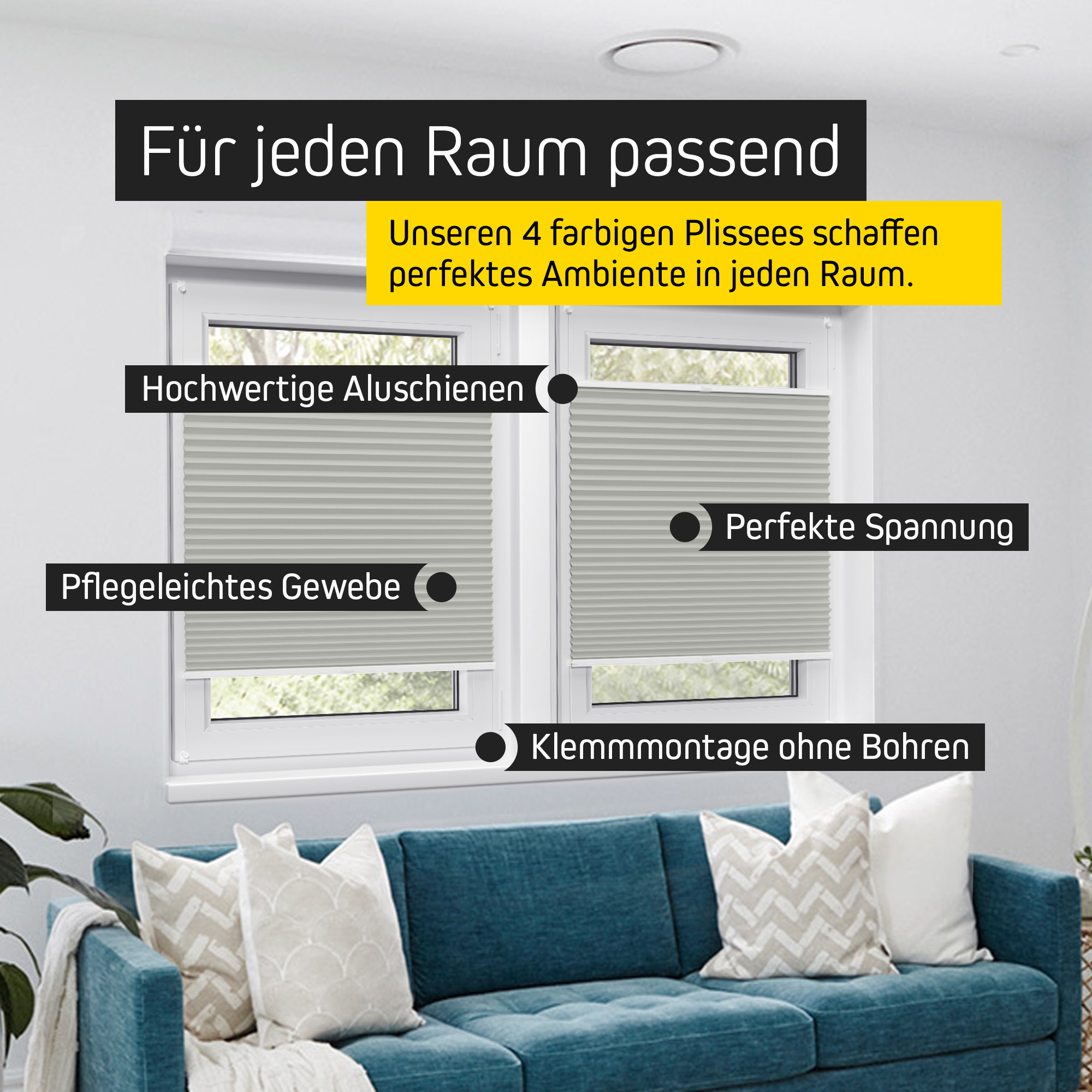 Pure Plissee | Premium, Polyester-Stoff, 35 x 100 cm, weiß 