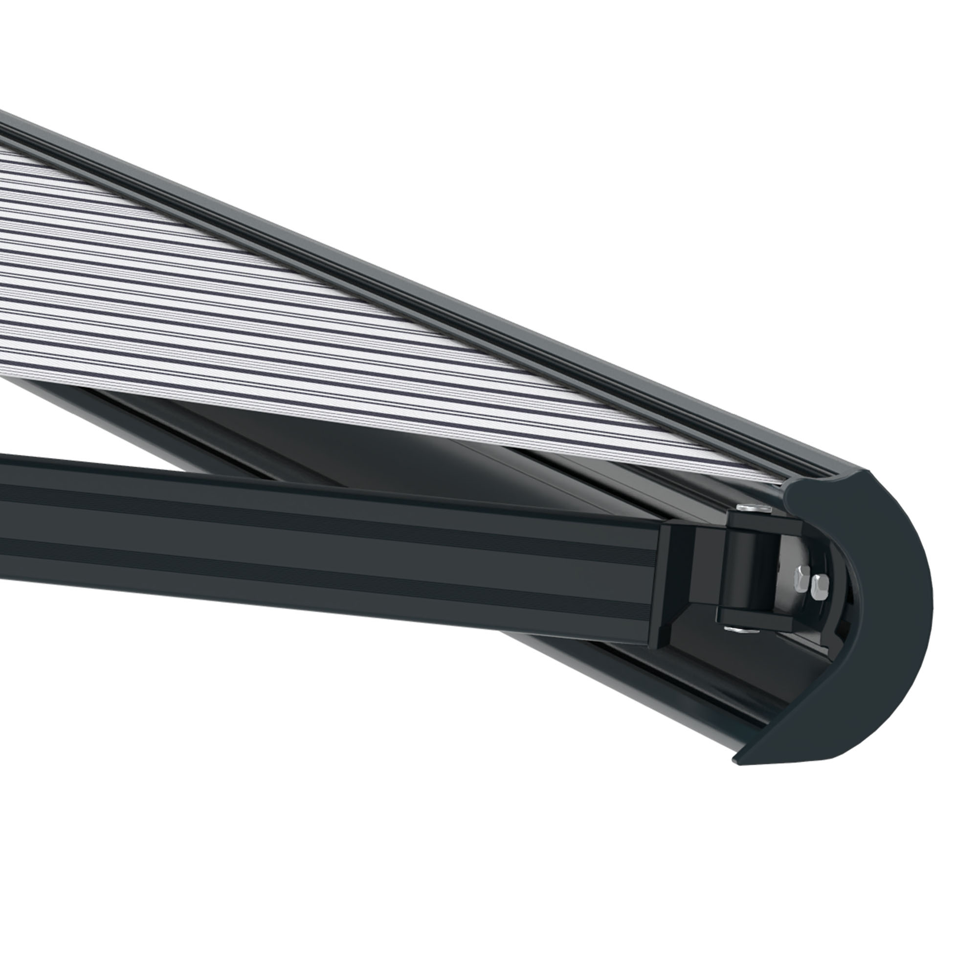Kassettenmarkise Curve 2000 | 3,45 x 3 m / Gestell: anthrazit / Stoff: Multi, weiß-grau