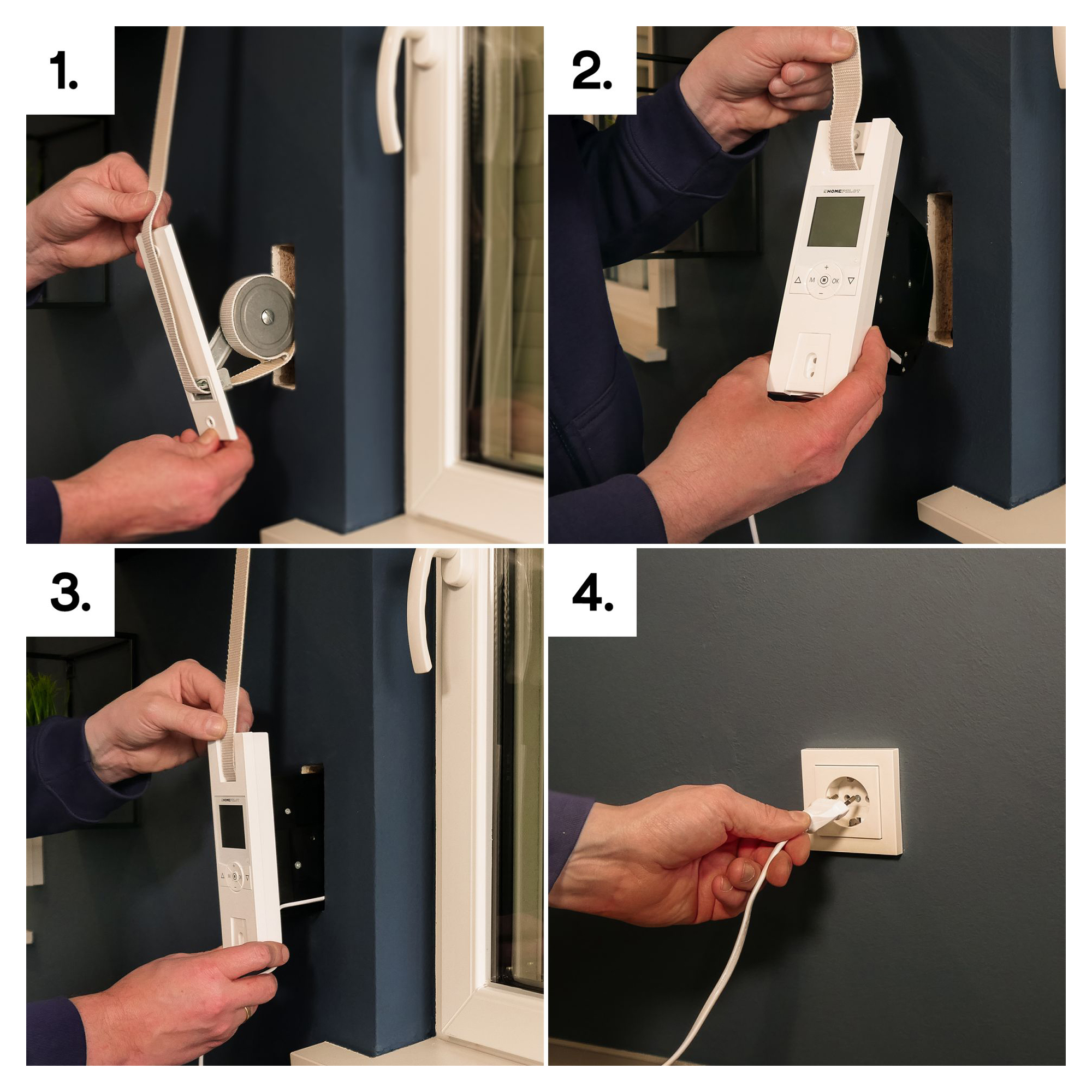 Montage eines elektrischen Gurtwicklers an einem Fenster in vier Schritten