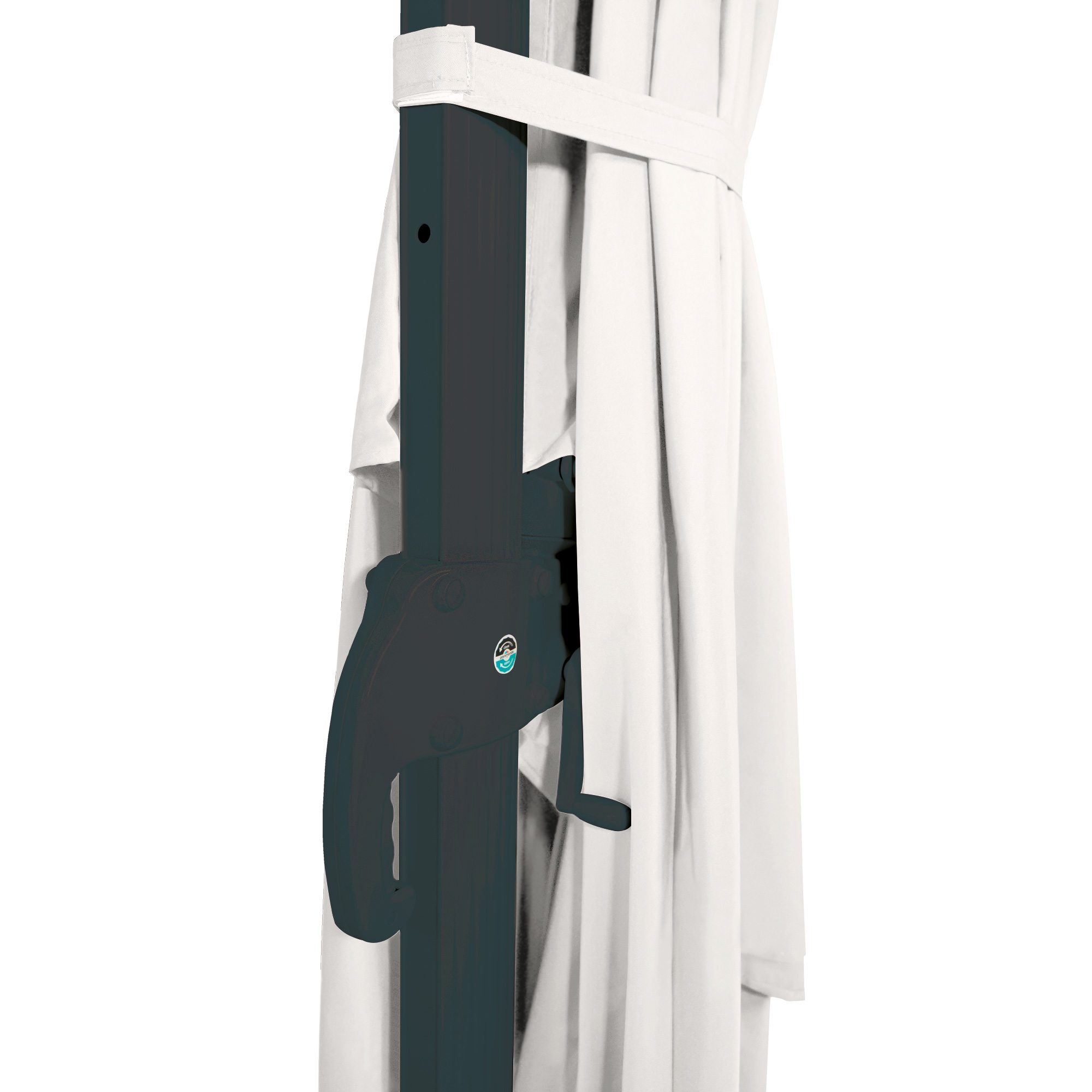 Ampelschirm mit Kurbelmechanismus und Stoffbezug, Teilansicht des Schirmgestänges