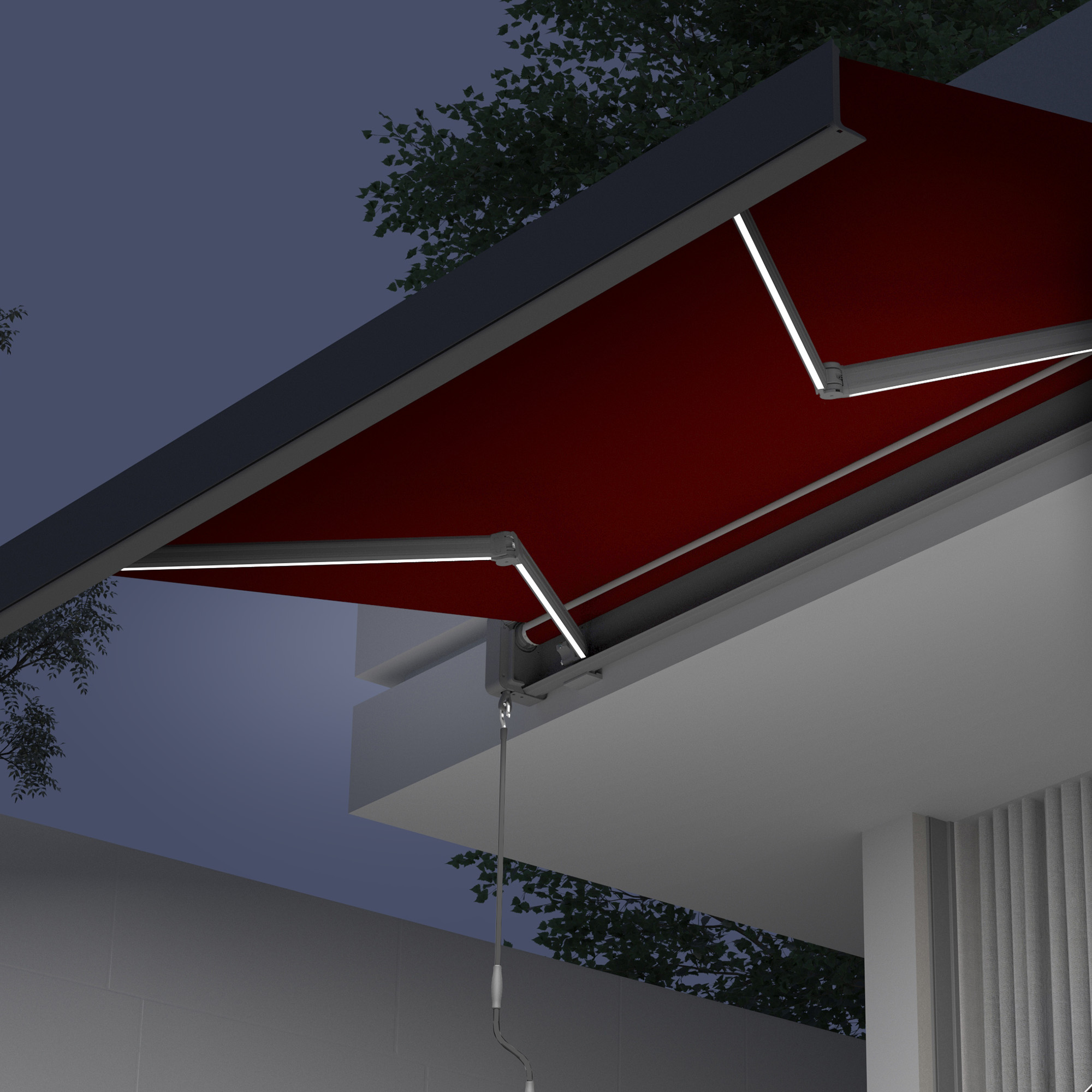 Kassettenmarkise Quadris LED | 3,45 x 3 m, anthrazit, Stoff: weinrot, Uni | Hoverbild