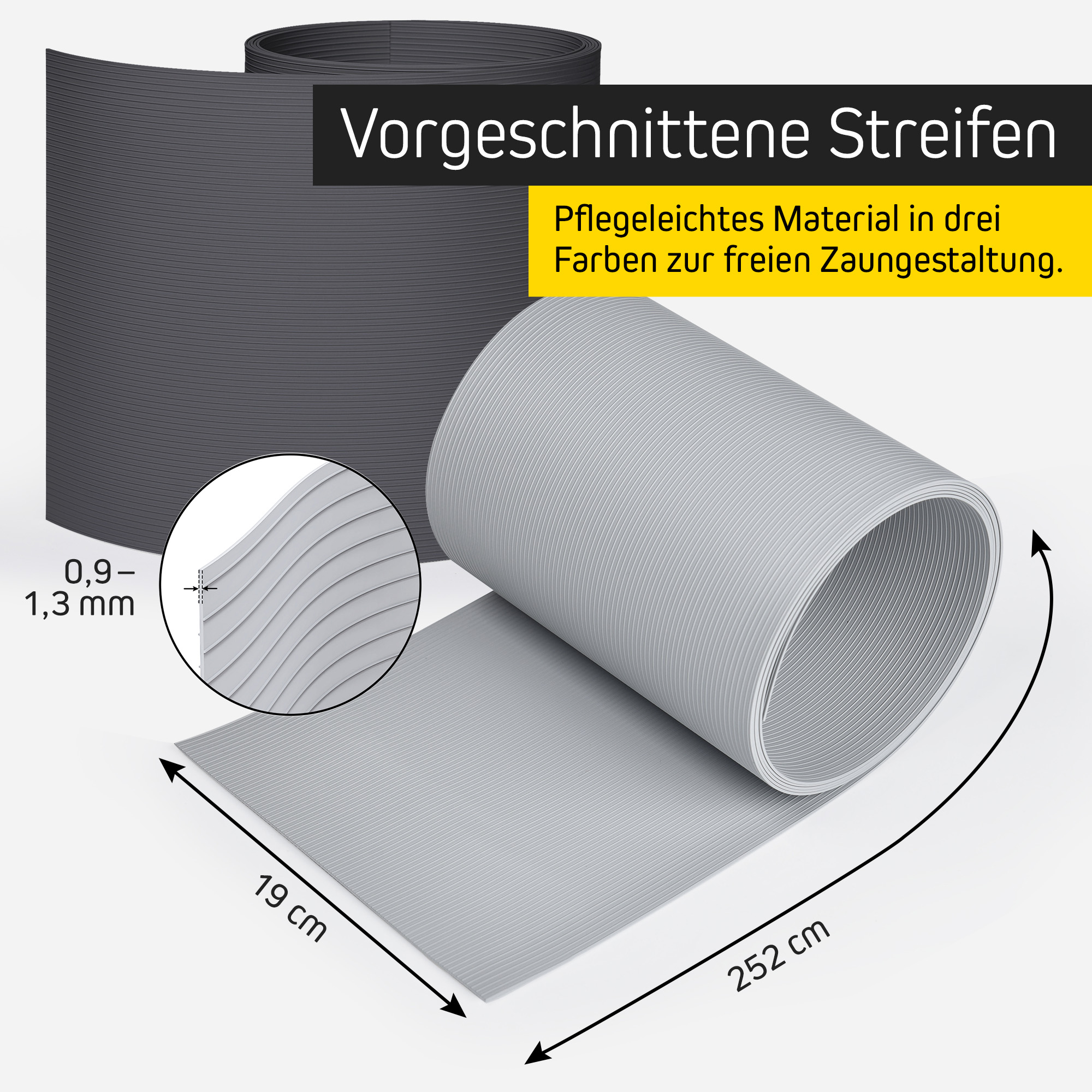 Rolle aus PVC-Sichtschutzstreifen für flexible Zaungestaltung, pflegeleichtes Material