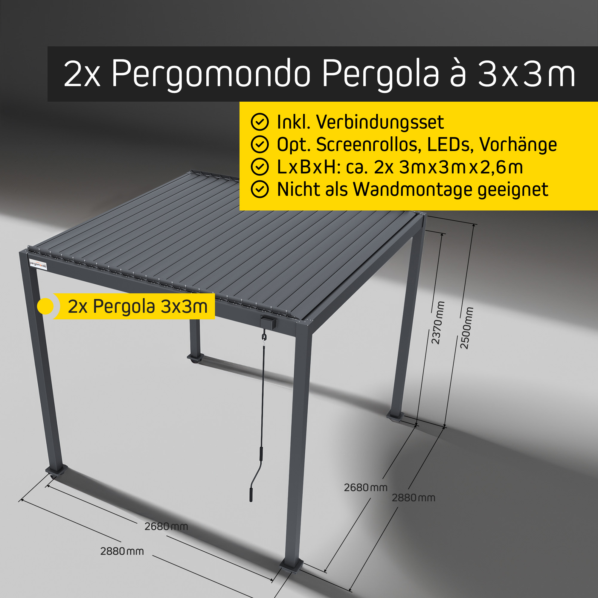 Pergola mit Lamellendach | 3 x 6 m, anthrazit 