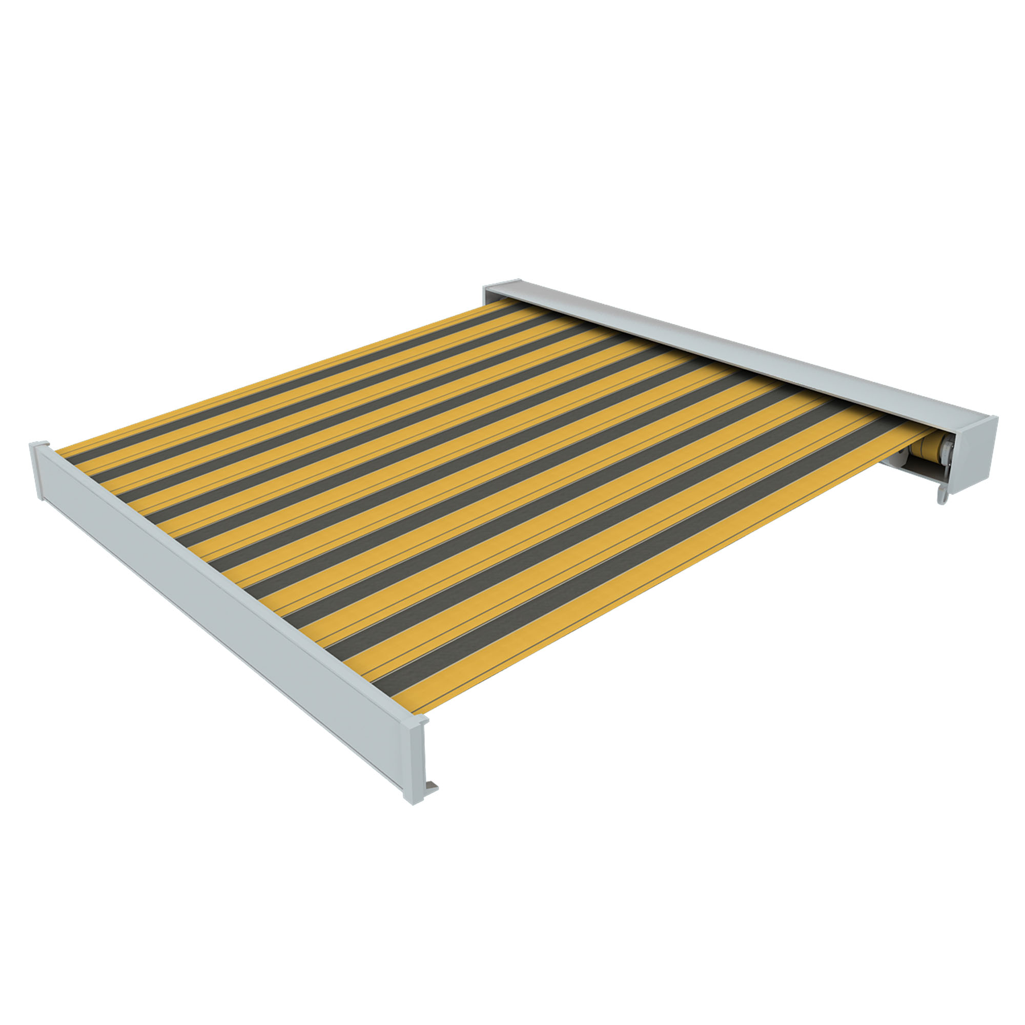 Kassettenmarkise Line | 3,5 x 3 m / Gestell: weiß / Stoff: Block, gelb-grau
