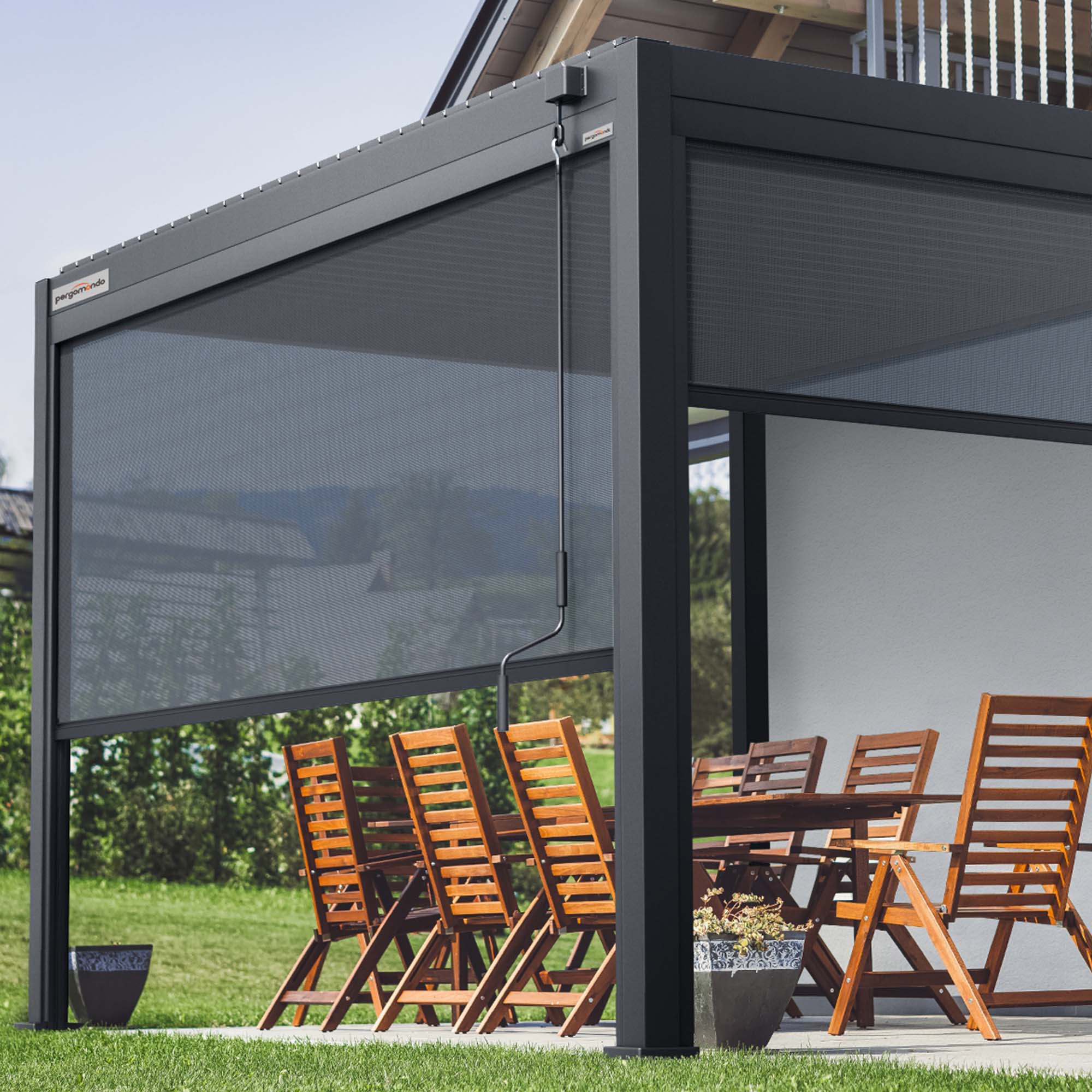 Screen-Rollo für Pergola mit Lamellendach | 3 m, anthrazit 