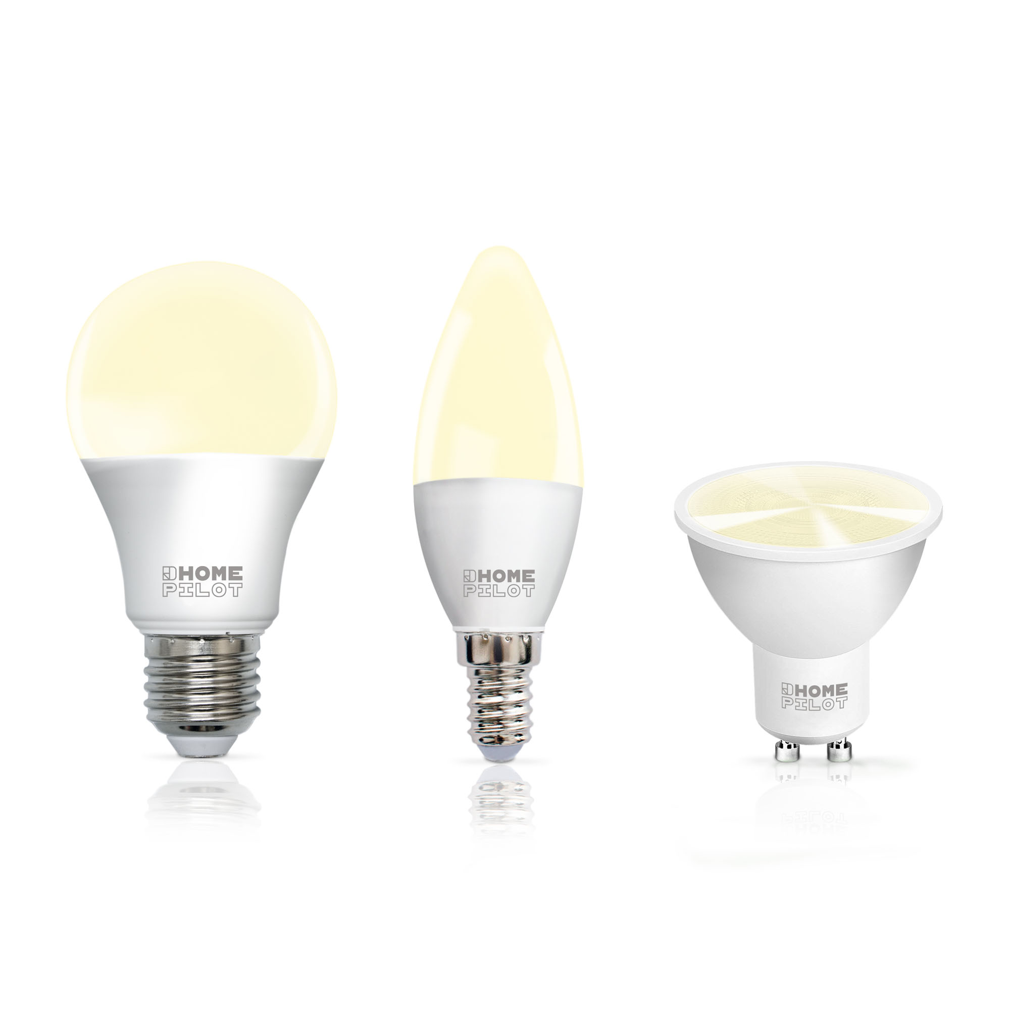 Drei LED-Lampen mit unterschiedlichen Fassungen und Formen für vielseitige Beleuchtungslösungen