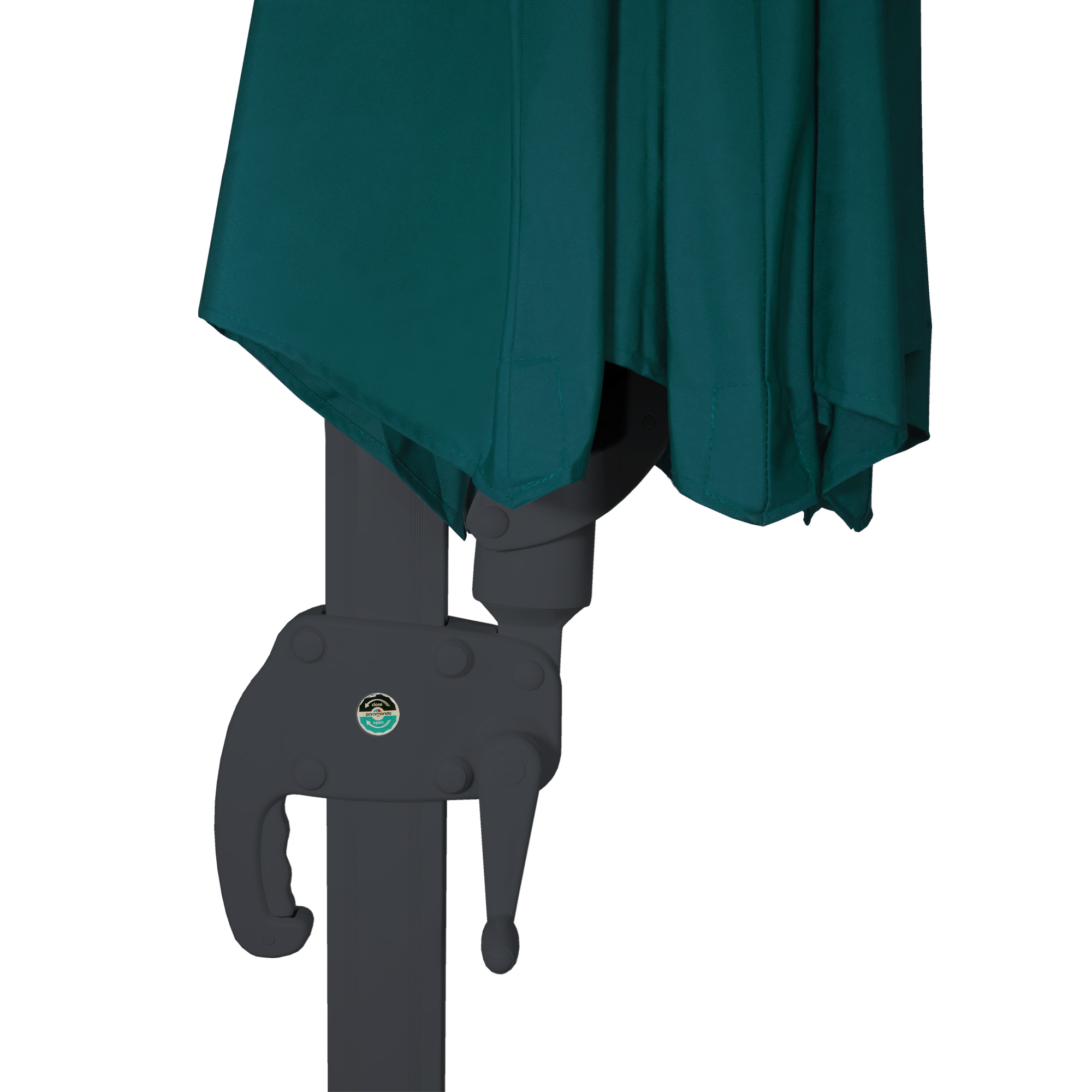Ampelschirm mit Kurbelmechanismus und Stoffbezug, Teilansicht des Schirmgestänges