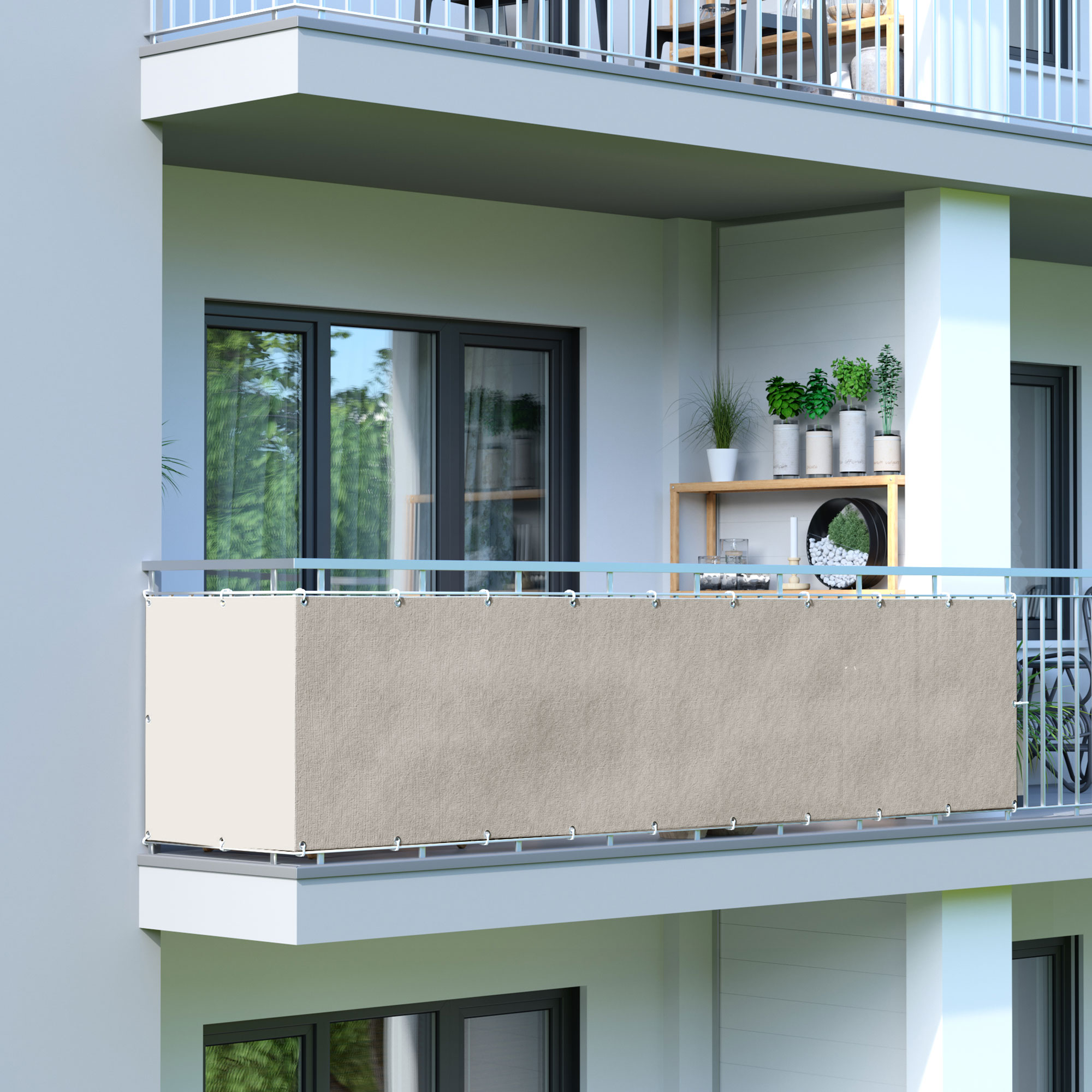 Rete frangivista per balcone - Poliestere / Impermeabile | 300 x 90 cm, crema