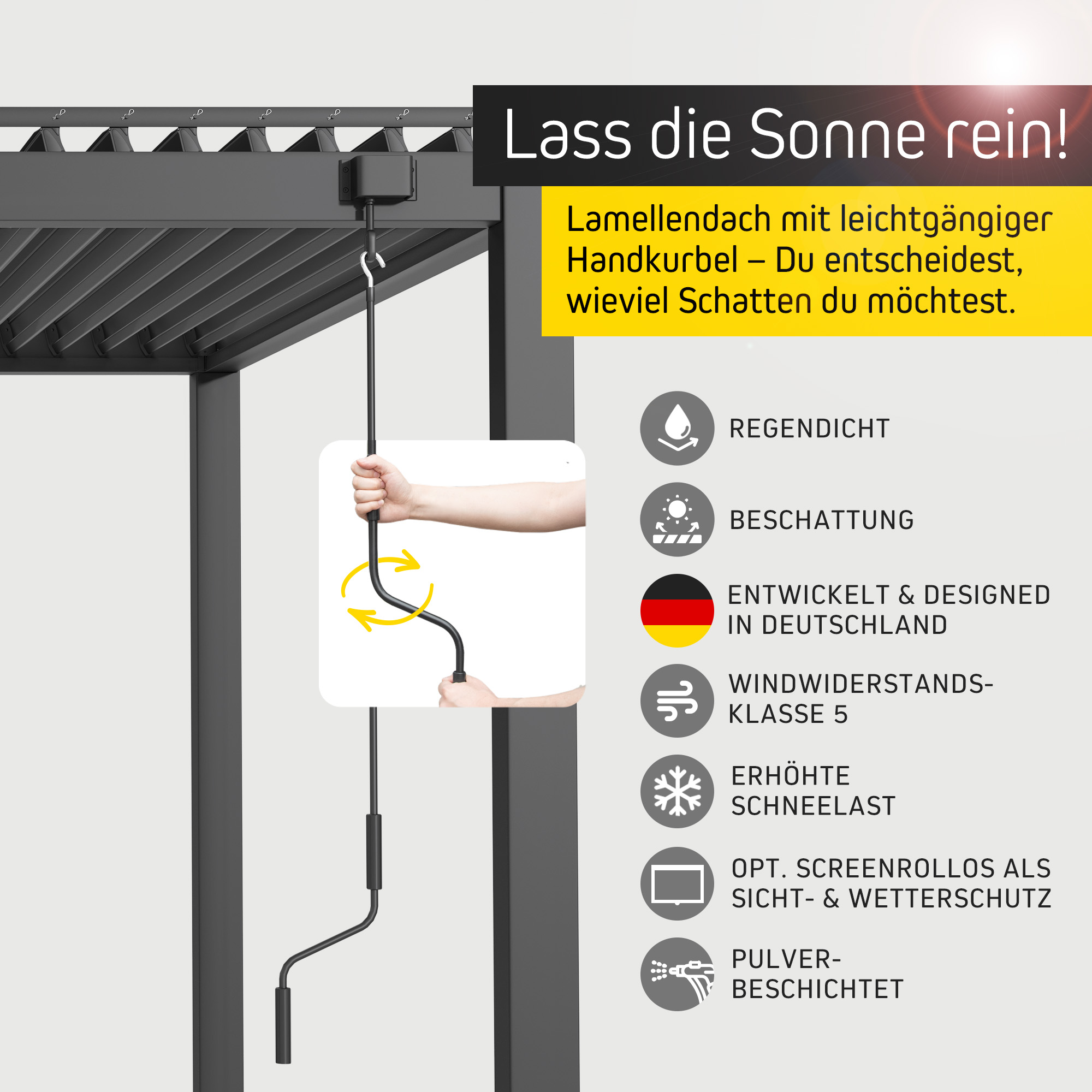 Pergola mit Lamellendach | 3 x 3 m, anthrazit 