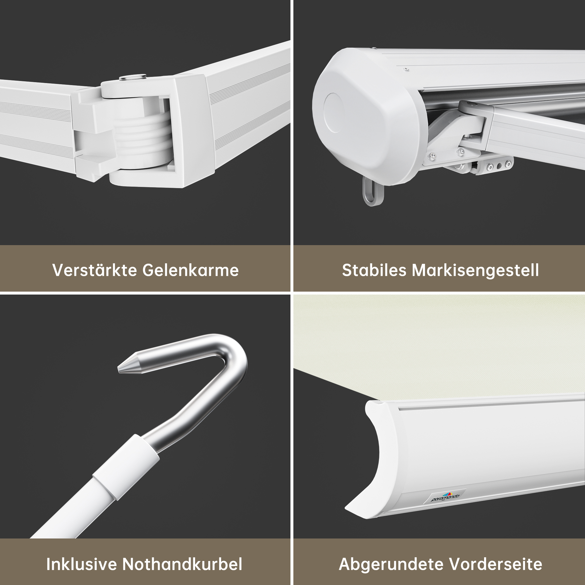 Kassettenmarkise Curve 2000 | 3,45 x 3 m / Gestell: weiß / Stoff: Uni, creme-weiß