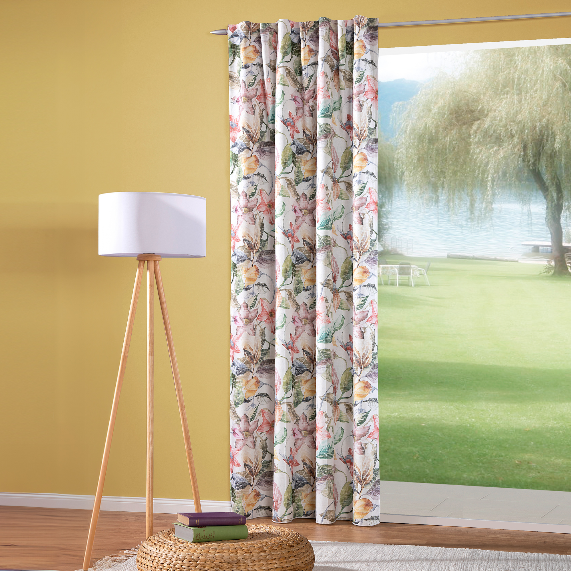 Tenda con nastro a passanti – motivo floreale | opaco, 140 x 245 cm, multicolore