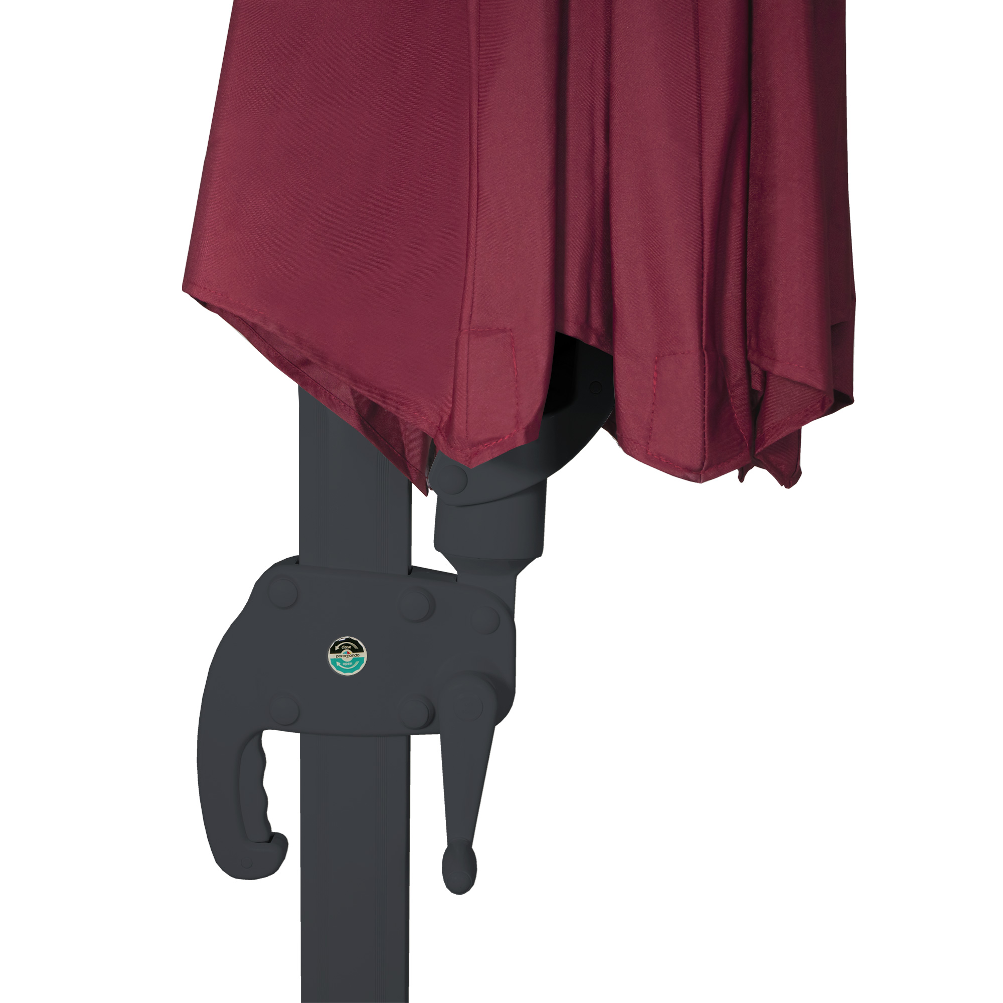 Ampelschirm mit Kurbelmechanismus und Stoffbezug, Teilansicht des Schirmgestänges