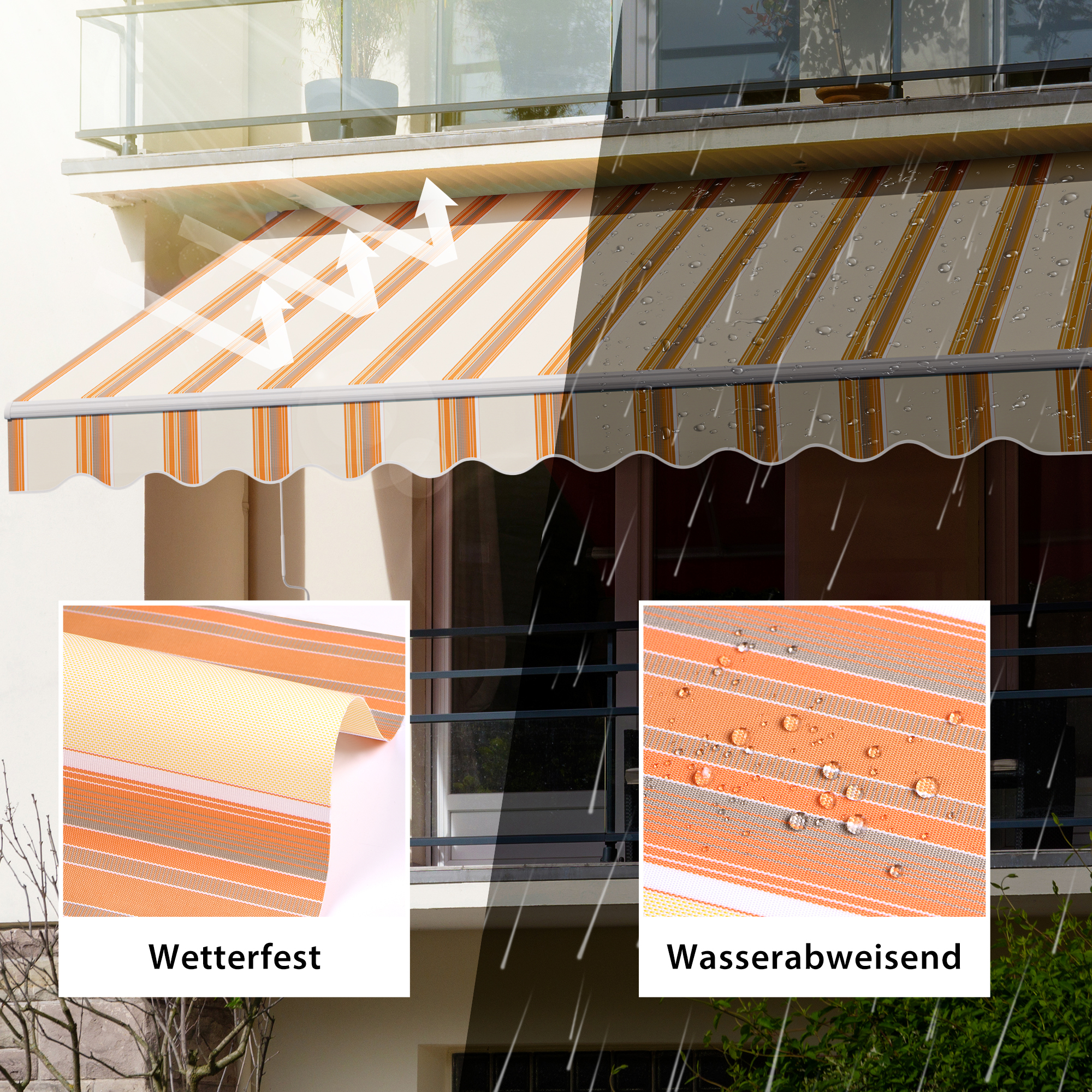 Gelenkarmmarkise Basic 2000 | 4 x 3 m / Gestell: weiß / Stoff: Multi, sand-orange 