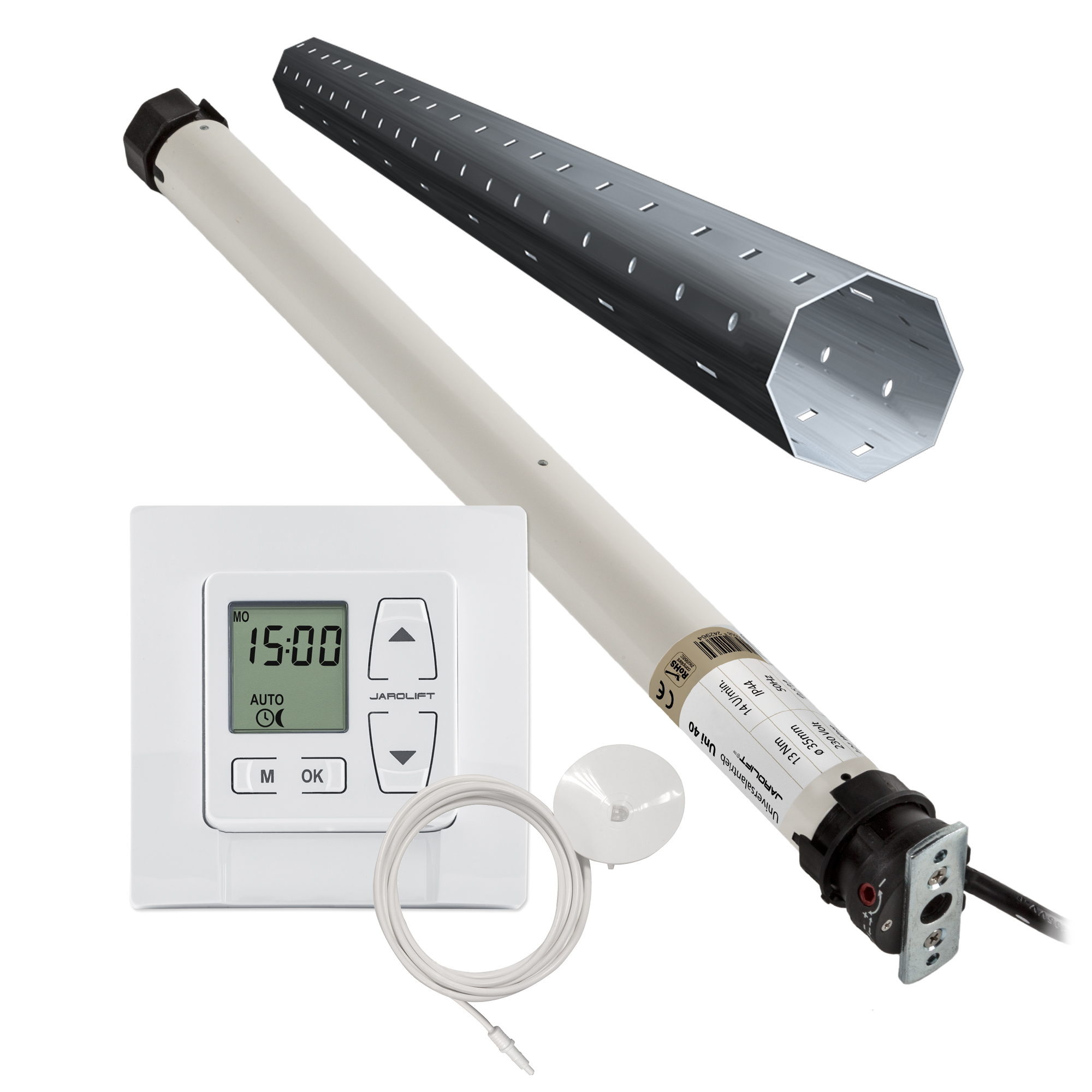Motore per tapparella Universale | UNI40 (13 Nm / SW40) + Thor & Sensore + Set rullo per cassonetto esterno 2