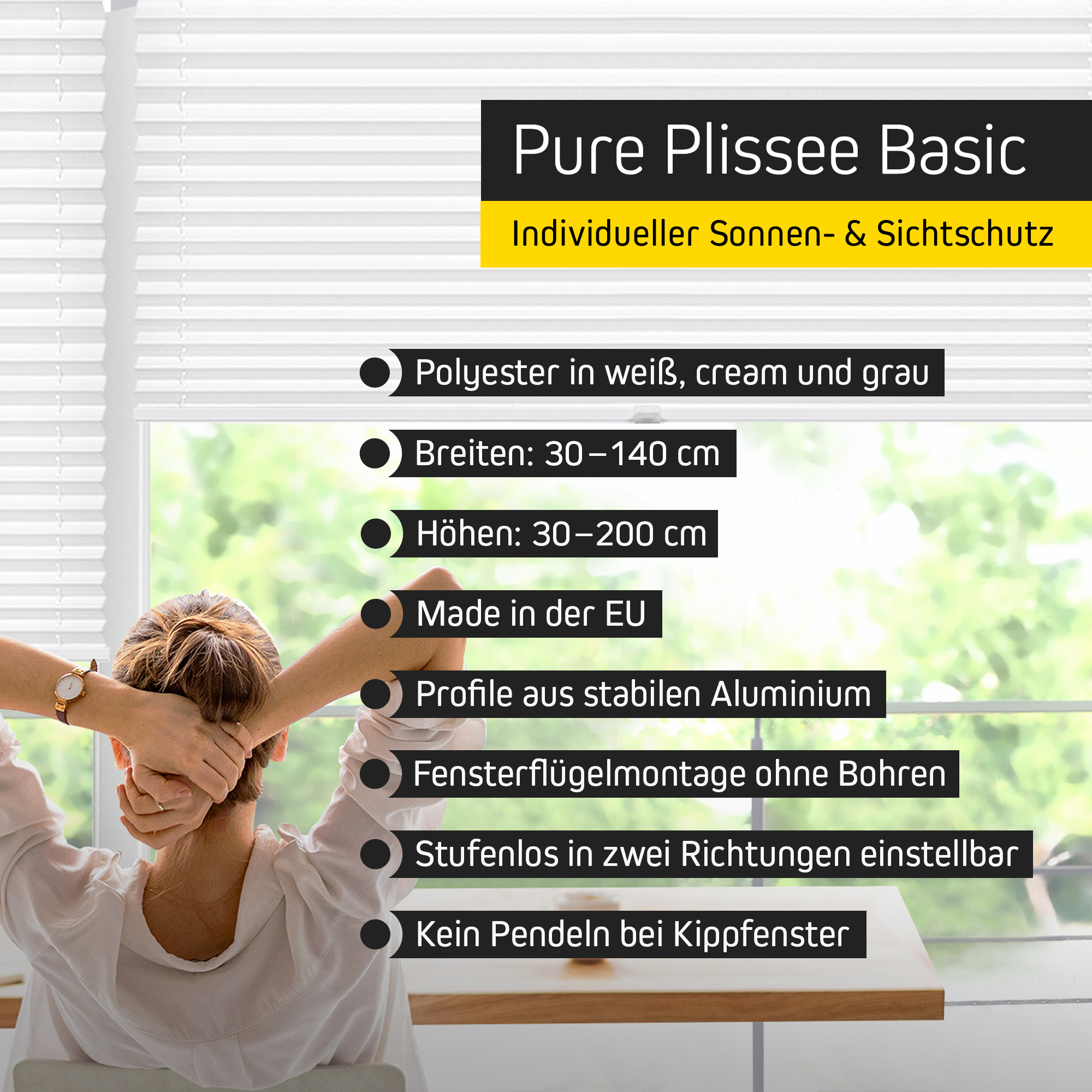 Pure Plissee | Basic, Polyester-Stoff, 30 x 100 cm, weiß