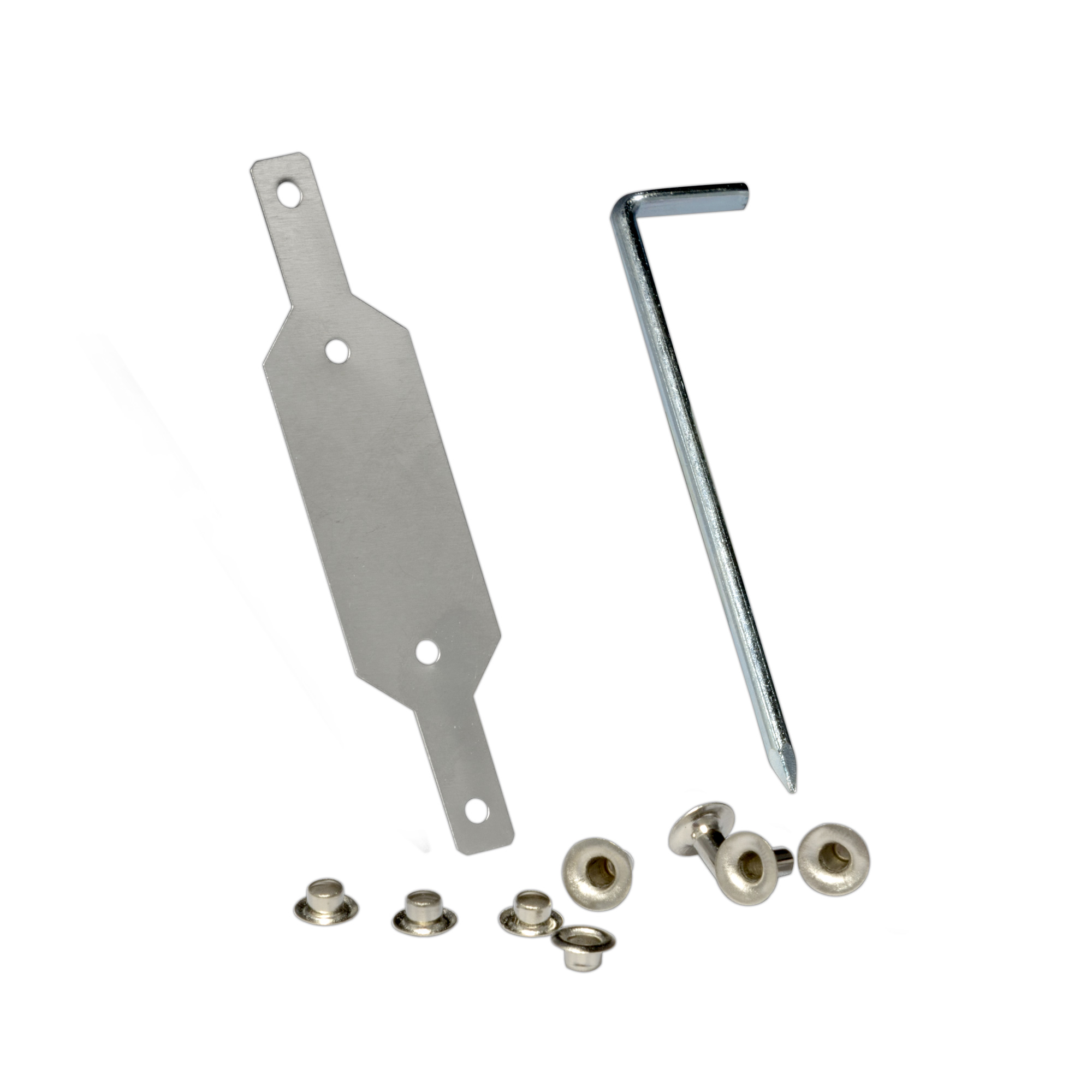 Rolladengurt Reparaturkit mit Metallplatten, Schrauben und Inbusschlüsseln zur Reparatur von Rolläden