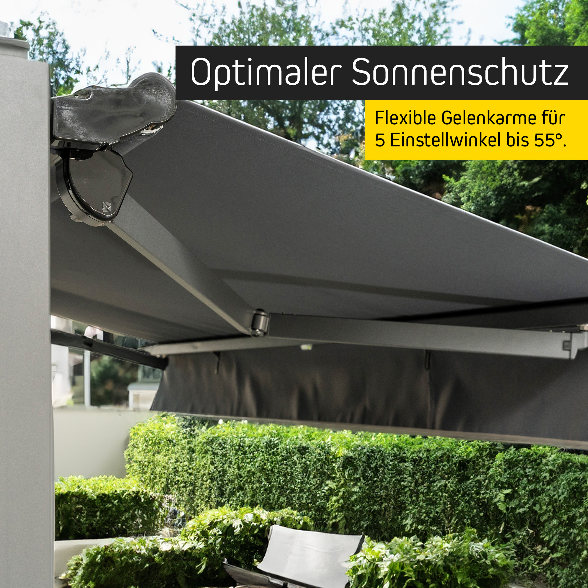 Markise für Pergola mit verstellbaren Gelenkarmen für optimalen Sonnenschutz