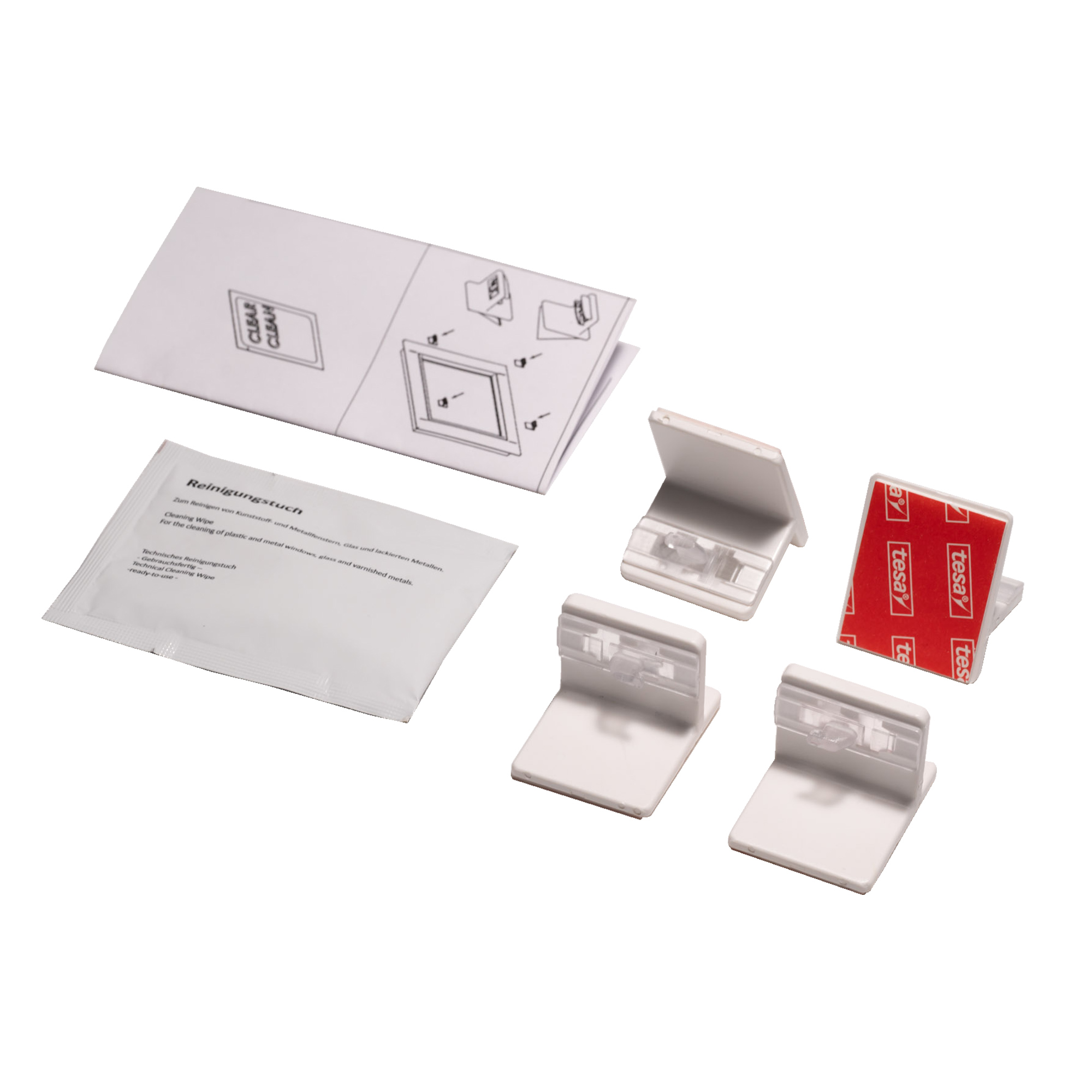 Set mit Klebeplatten für Plissees, inklusive Anleitung und Reinigungstuch