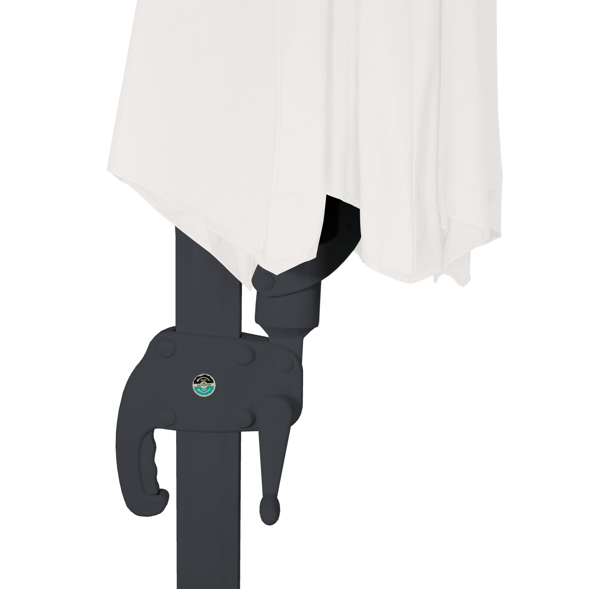 Ampelschirm mit Kurbelmechanismus und Stoffbezug, Teilansicht des Schirmgestänges
