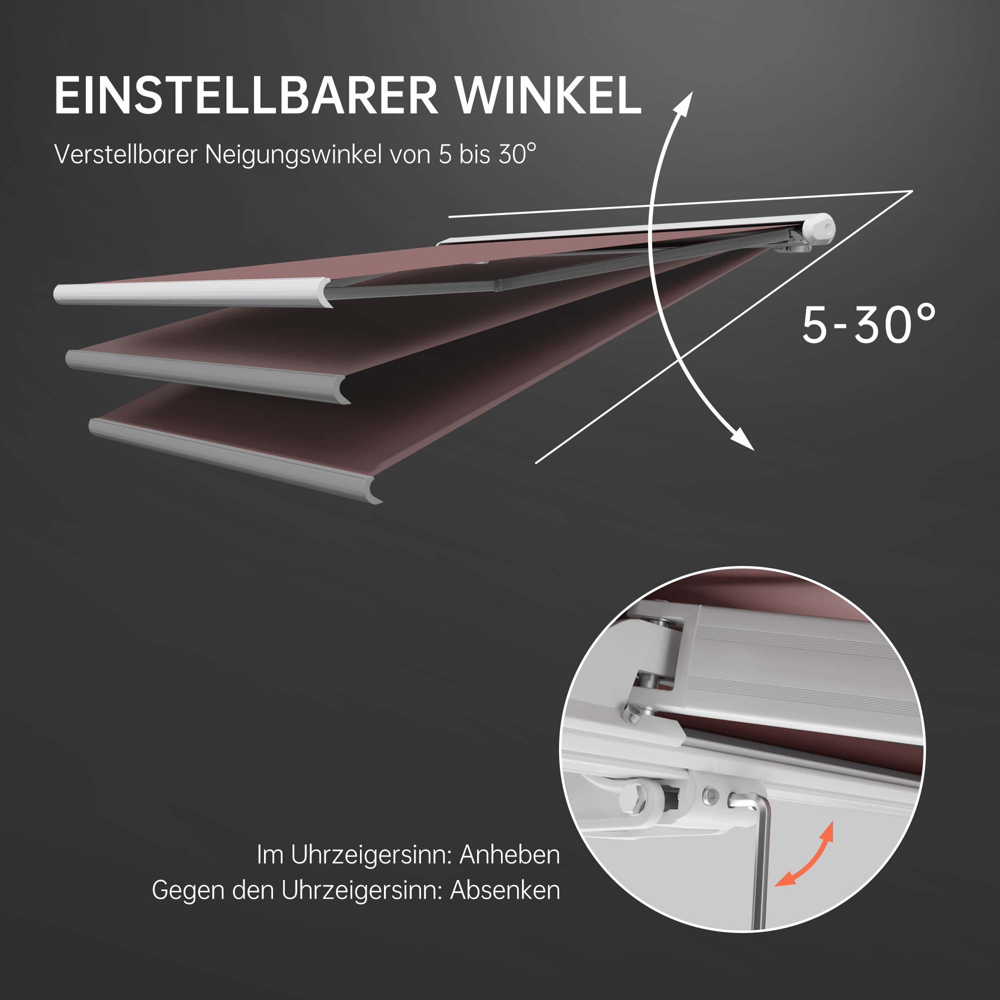 Kassettenmarkise Curve 2000 | 3,45 x 3 m / Gestell: weiß / Stoff: Uni, weinrot