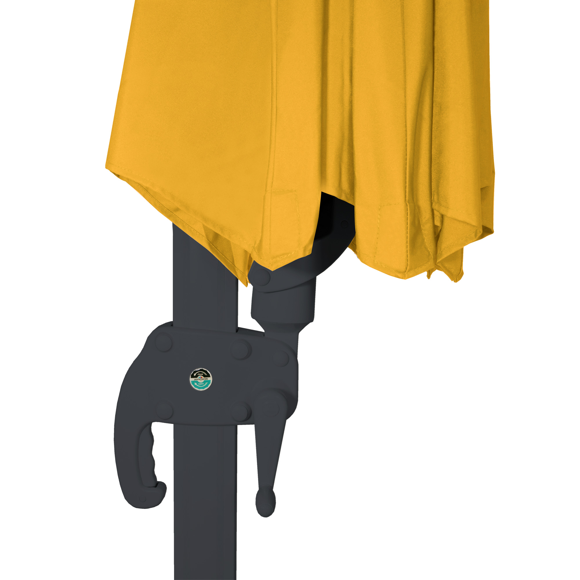 Ampelschirm mit Kurbelmechanismus und Stoffbezug, Teilansicht des Schirmgestänges