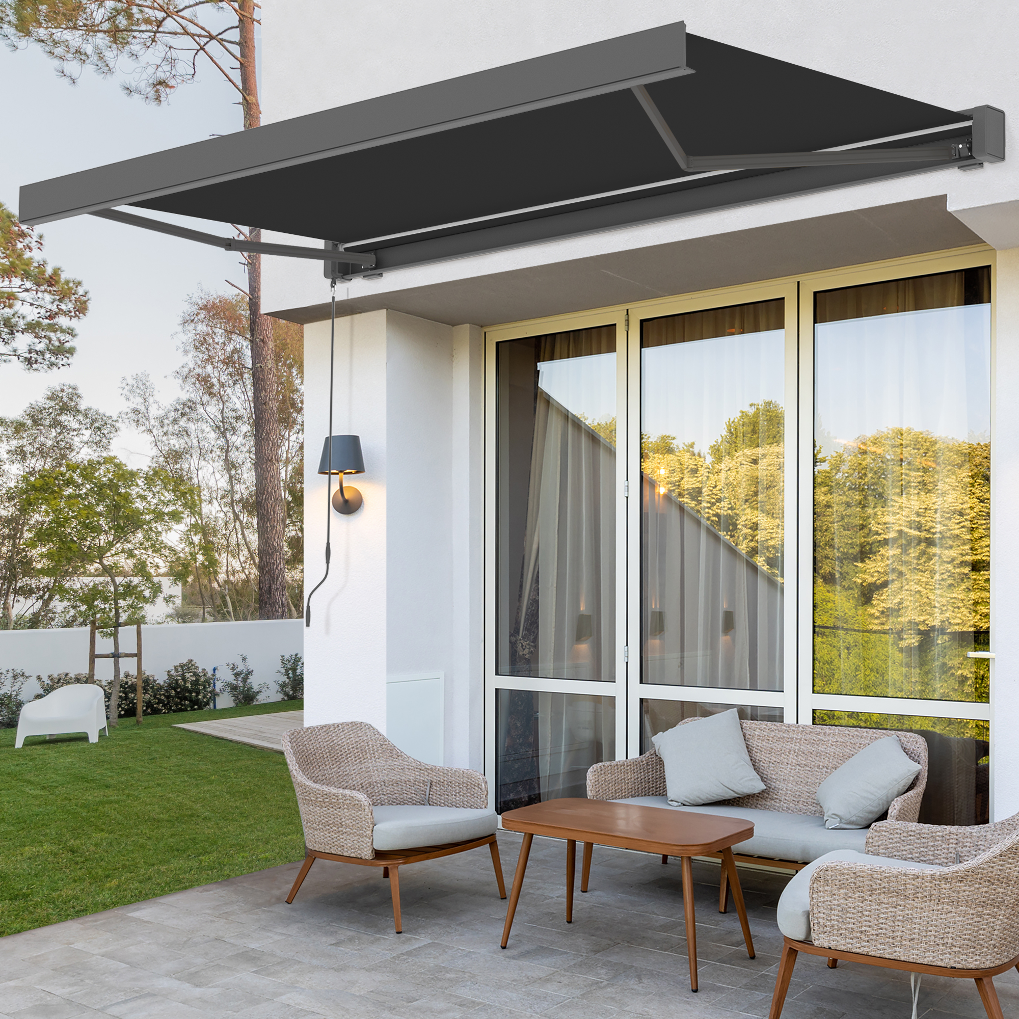 Kassettenmarkise Quadris LED | 3,95 x 3 m, anthrazit, Stoff: anthrazit, Uni