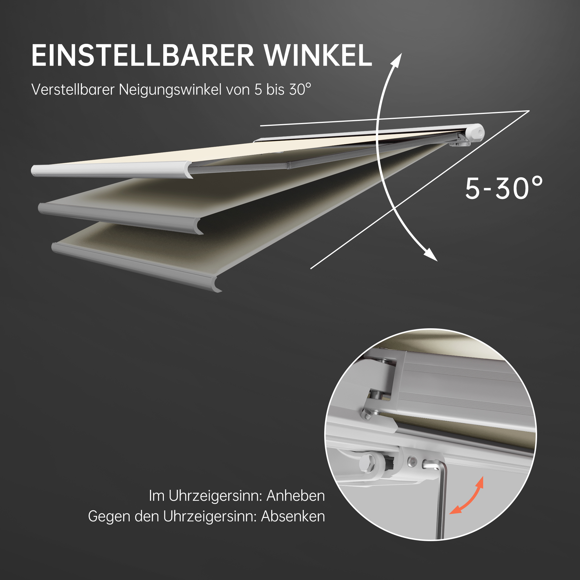 Kassettenmarkise Curve 2000 | 3,45 x 3 m / Gestell: weiß / Stoff: Uni, creme-weiß