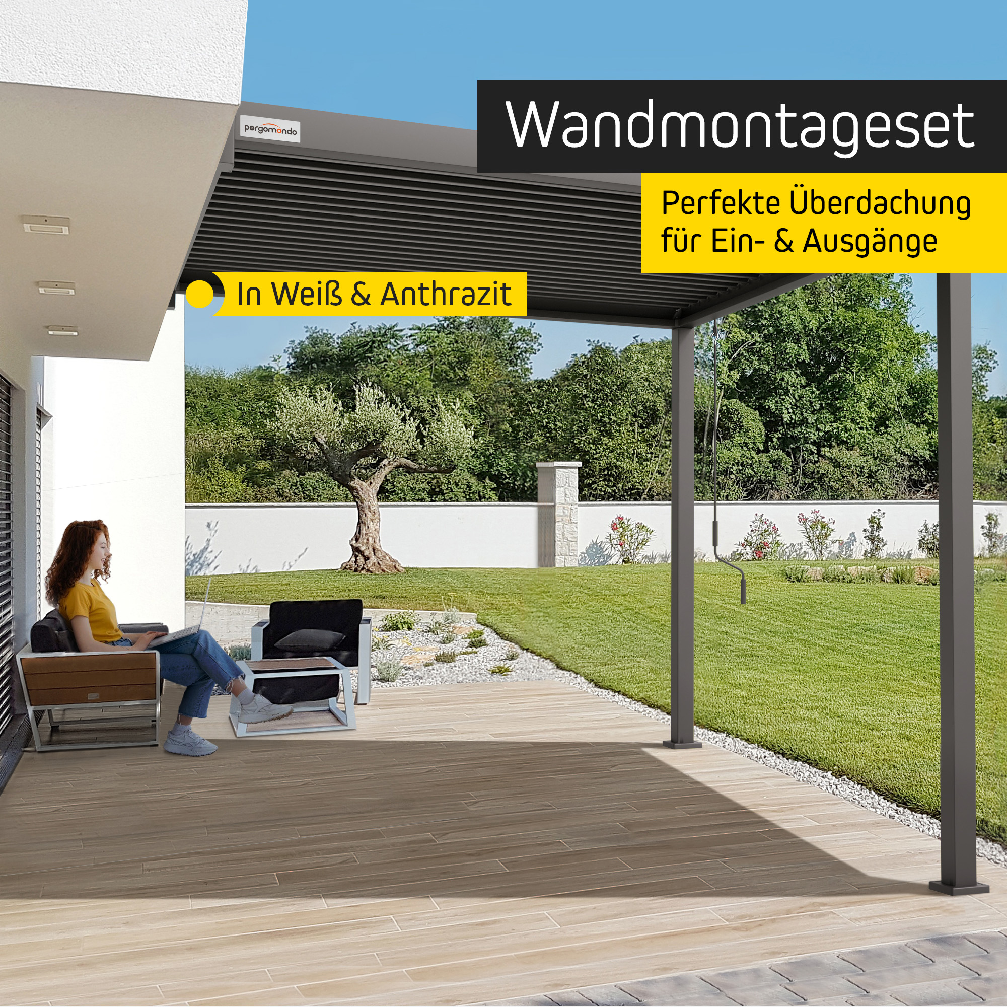 Wandmontageset für Pergola mit Lamellendach | 3 m, anthrazit 