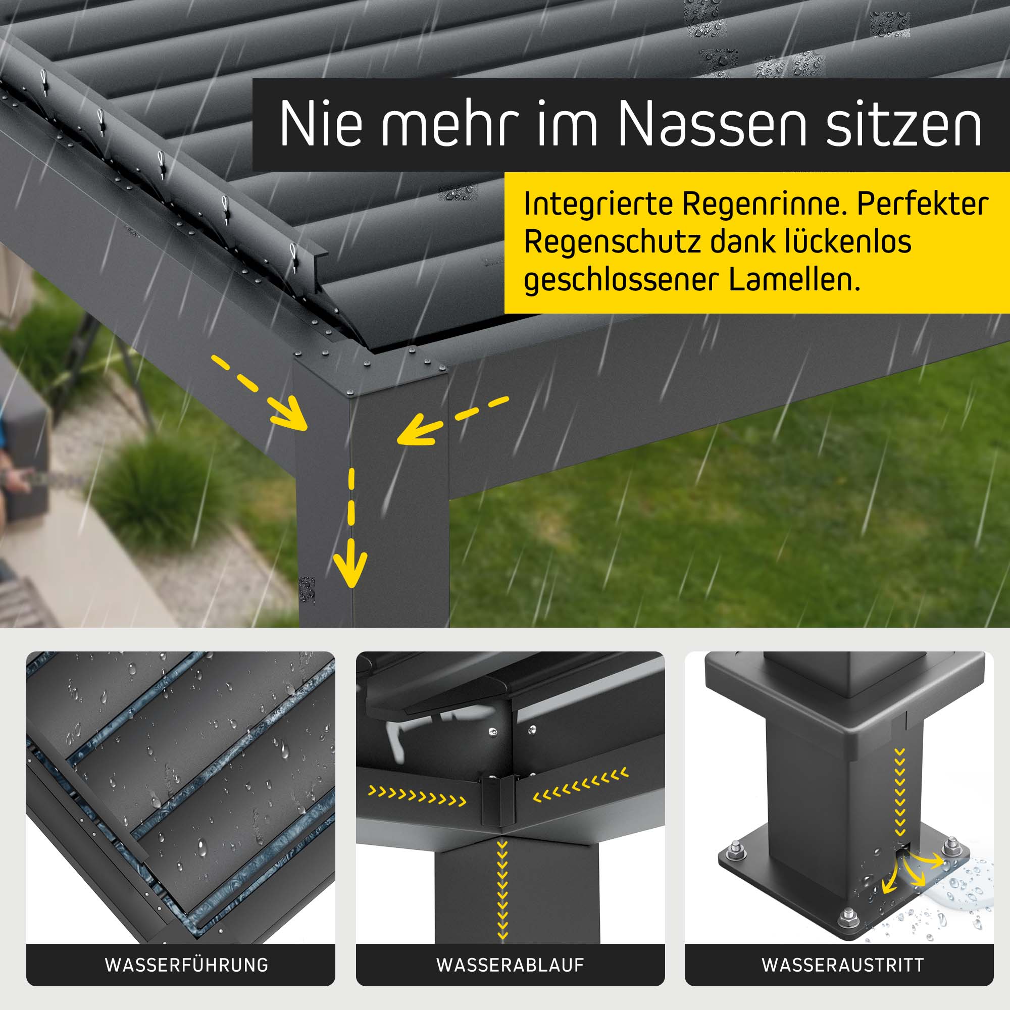 Pergola mit Lamellendach | 3 x 3 m, anthrazit 