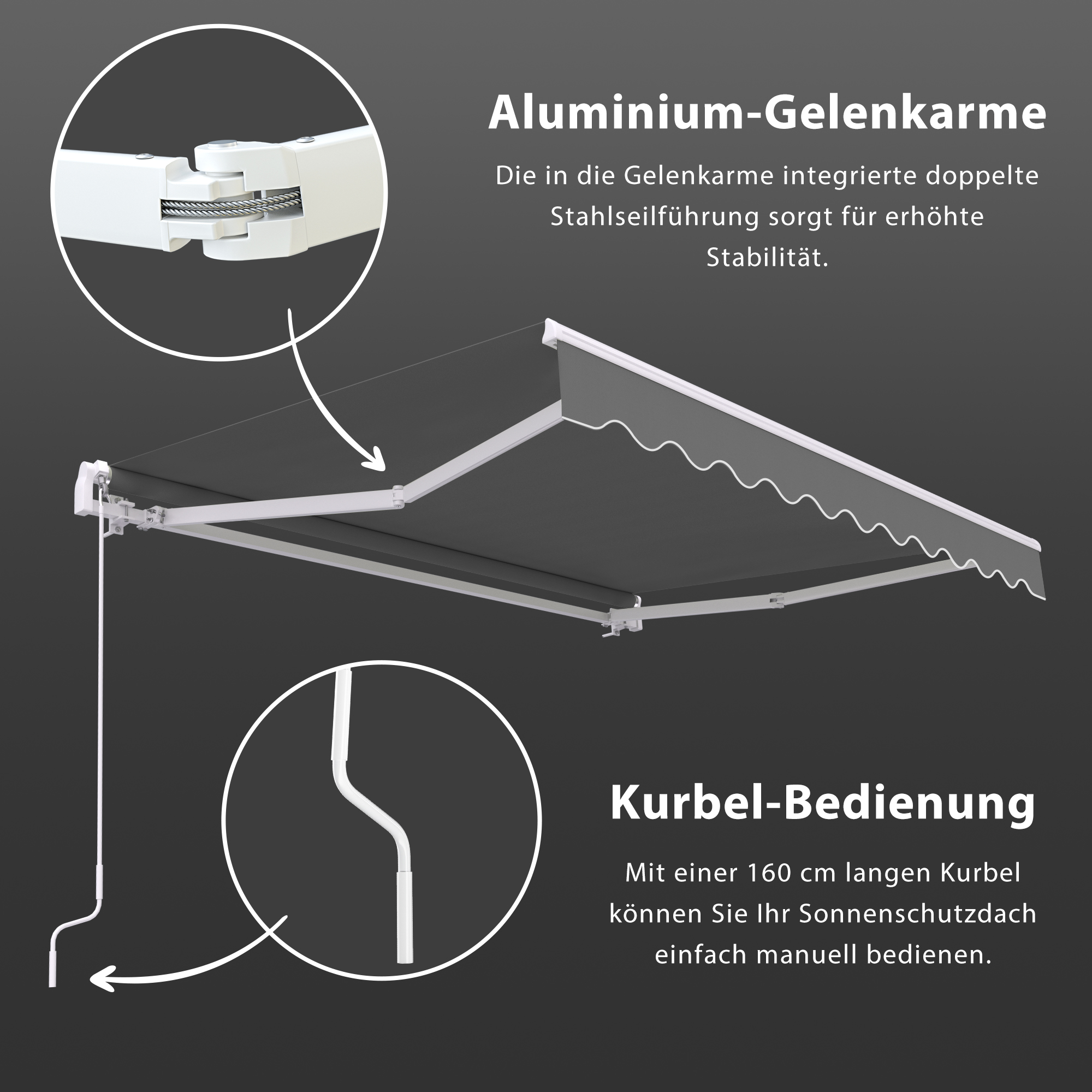 Gelenkarmmarkise Basic 2000 | 4 x 3 m / Gestell: weiß / Stoff: Uni, anthrazit 