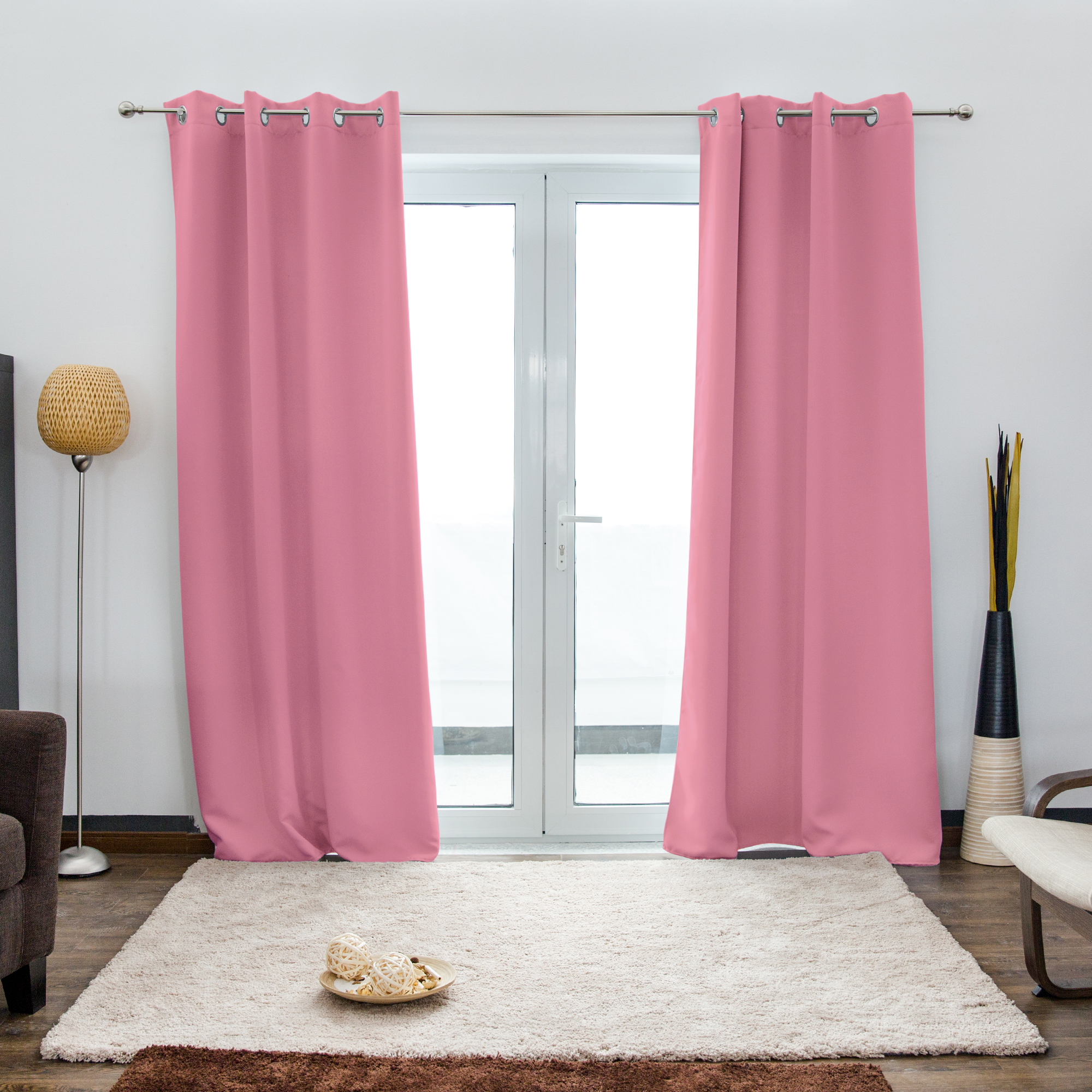 Tenda con occhielli AURORA | opaco, 140 x 245 cm, rosa, 2 pezzi