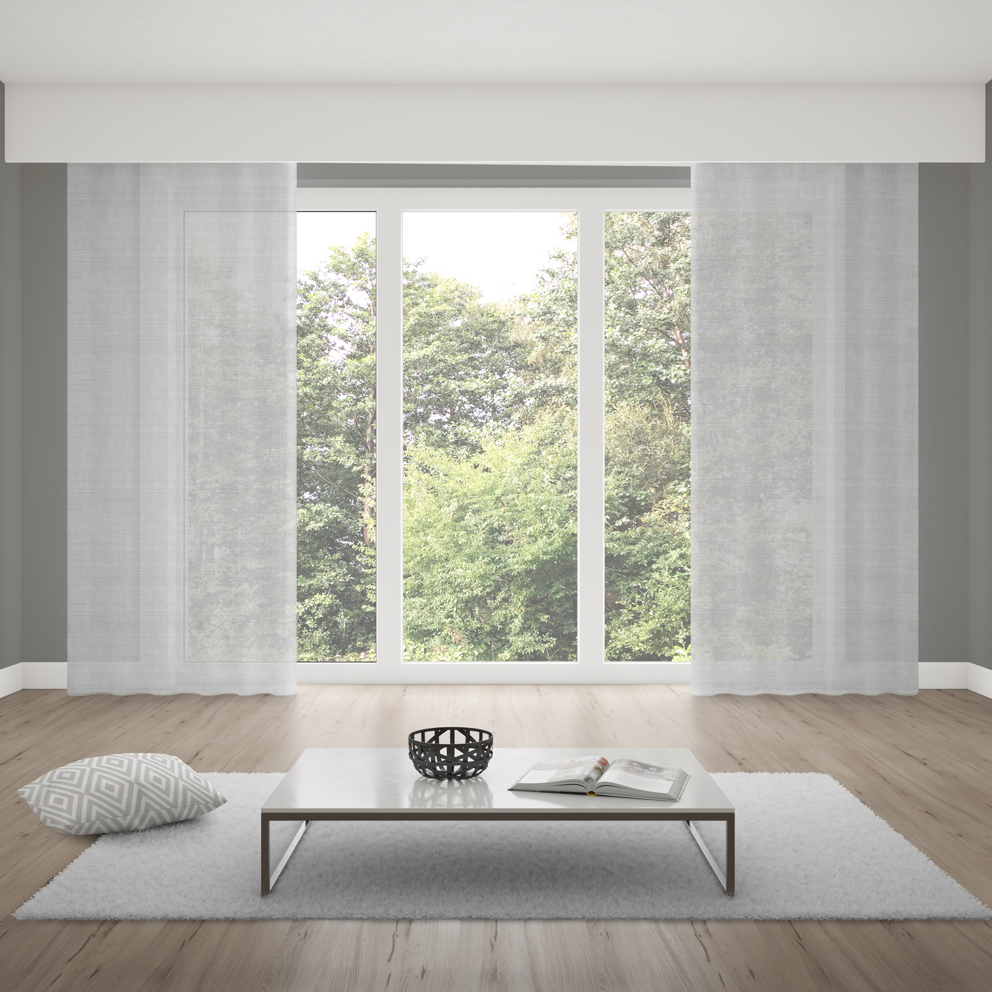 Tendina con nastro a passanti ed effetto lino | semitrasparente, 145 x 245 cm, bianco