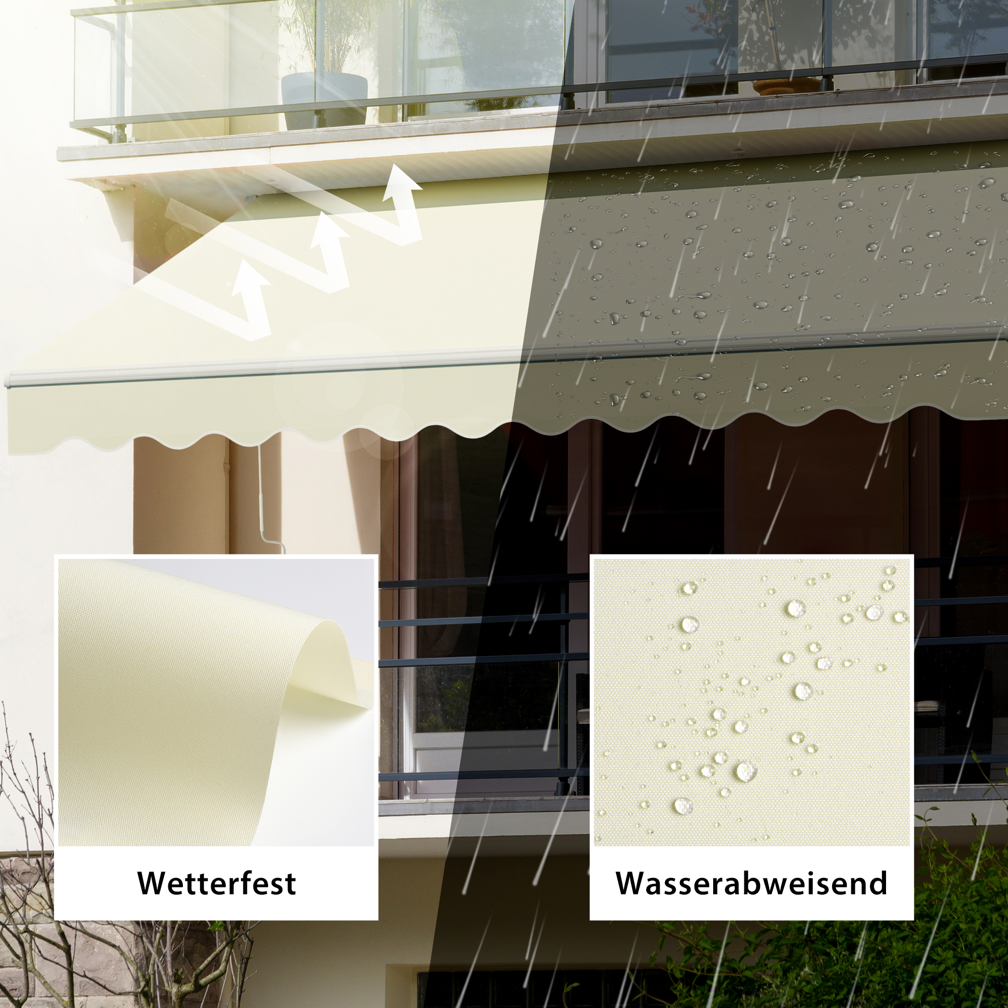 Gelenkarmmarkise Basic 2000 | 4 x 3 m / Gestell: weiß / Stoff: Uni, creme-weiß 