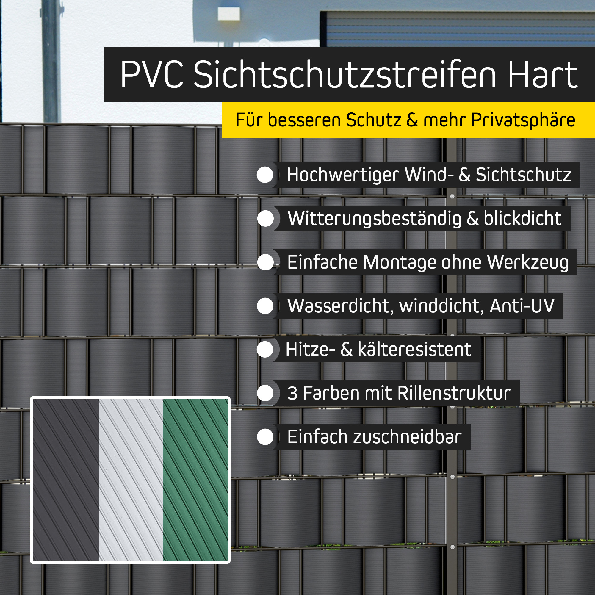 PVC Sichtschutzstreifen für Wind- und Sichtschutz, witterungsbeständig, einfache Montage