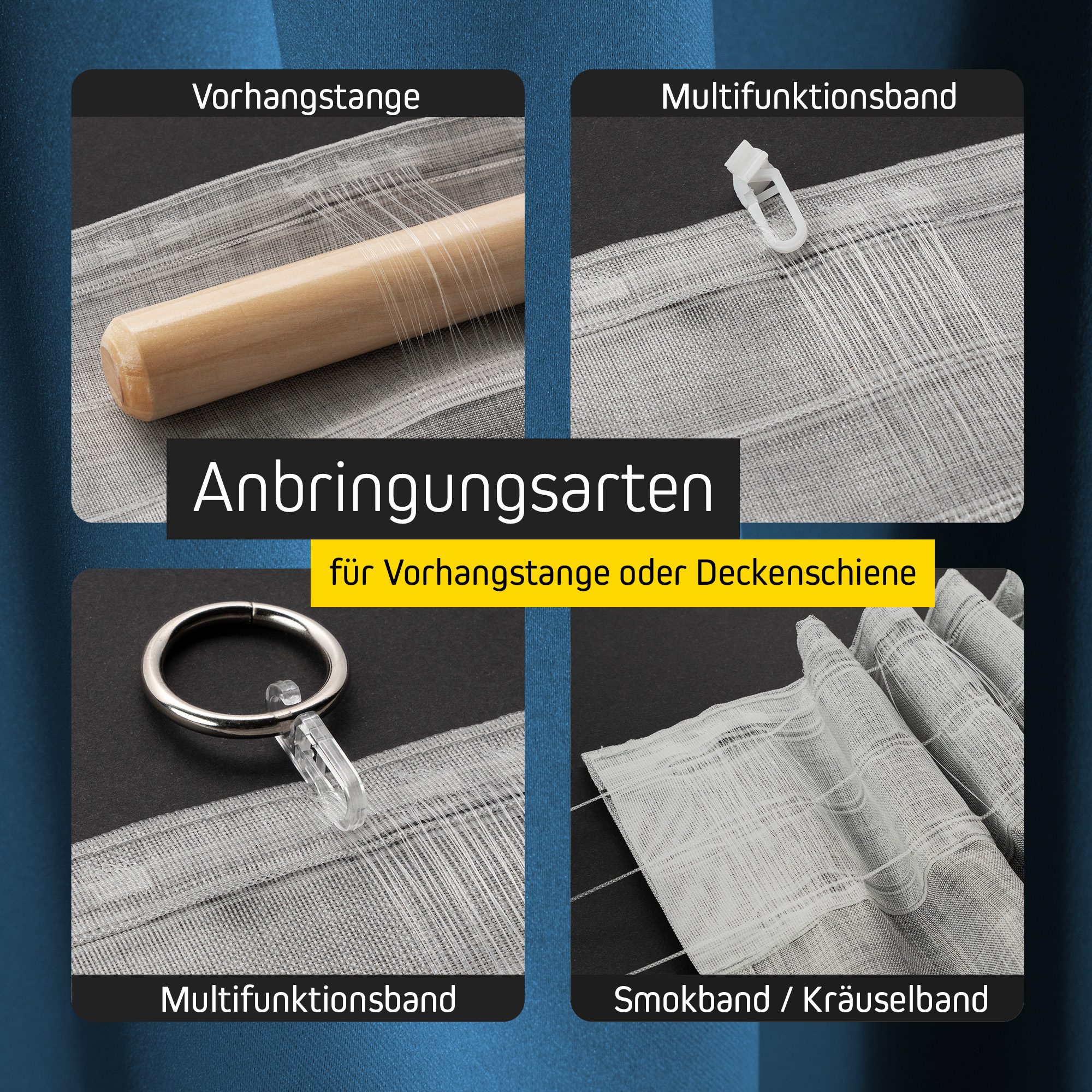 BLACKY Brandschutz-Vorhang B1 mit Kombiband | verdunkelnd, 135 x 245 cm, dunkelblau 