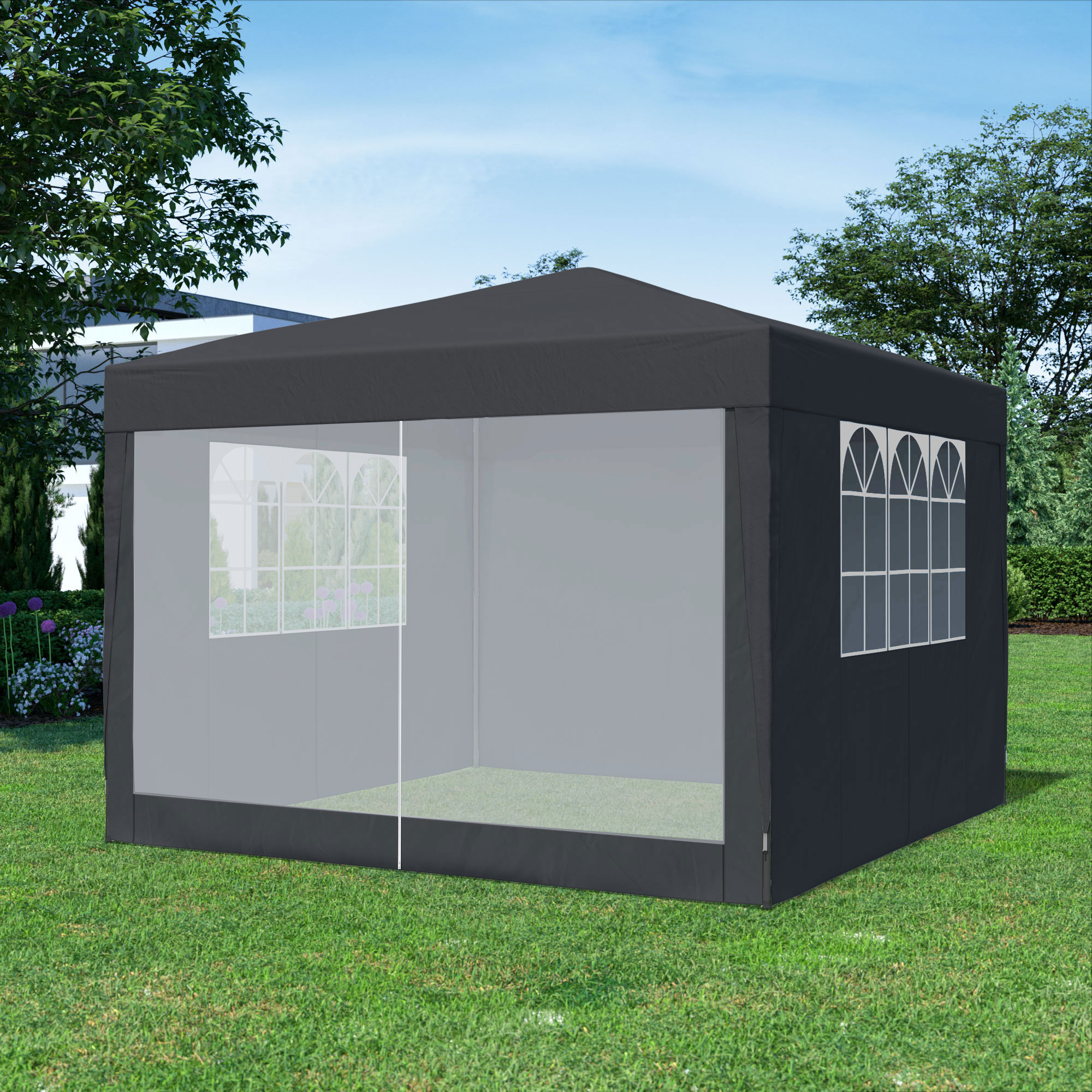 Seitenwand für Steckpavillon SP-3 | Türwand mit Moskitonetz-Tür, anthrazit 