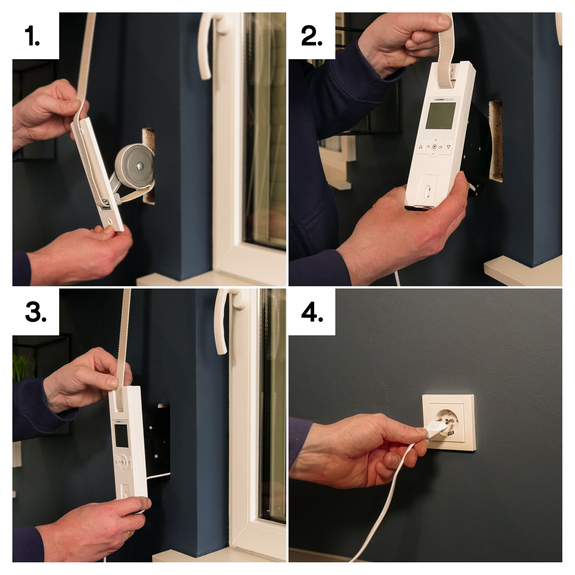 Montage eines elektrischen Gurtwicklers an der Wand in vier Schritten
